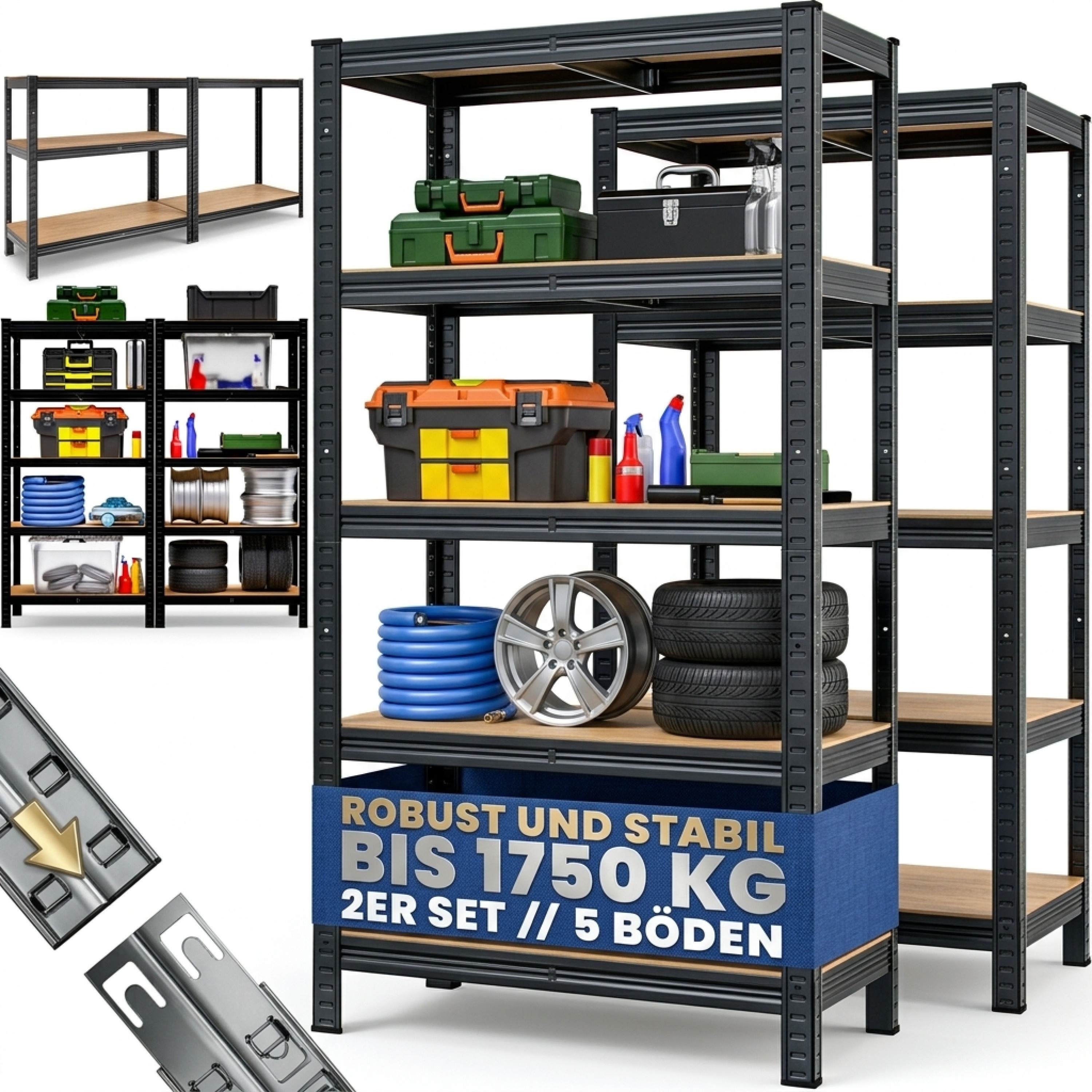 2x Heavy Duty Shelving Unit 180x90x40cm Black Assembly Material 1750kg 10 Plates Basement Shelving Storage Shelving Metal Shelving Workshop Shelving