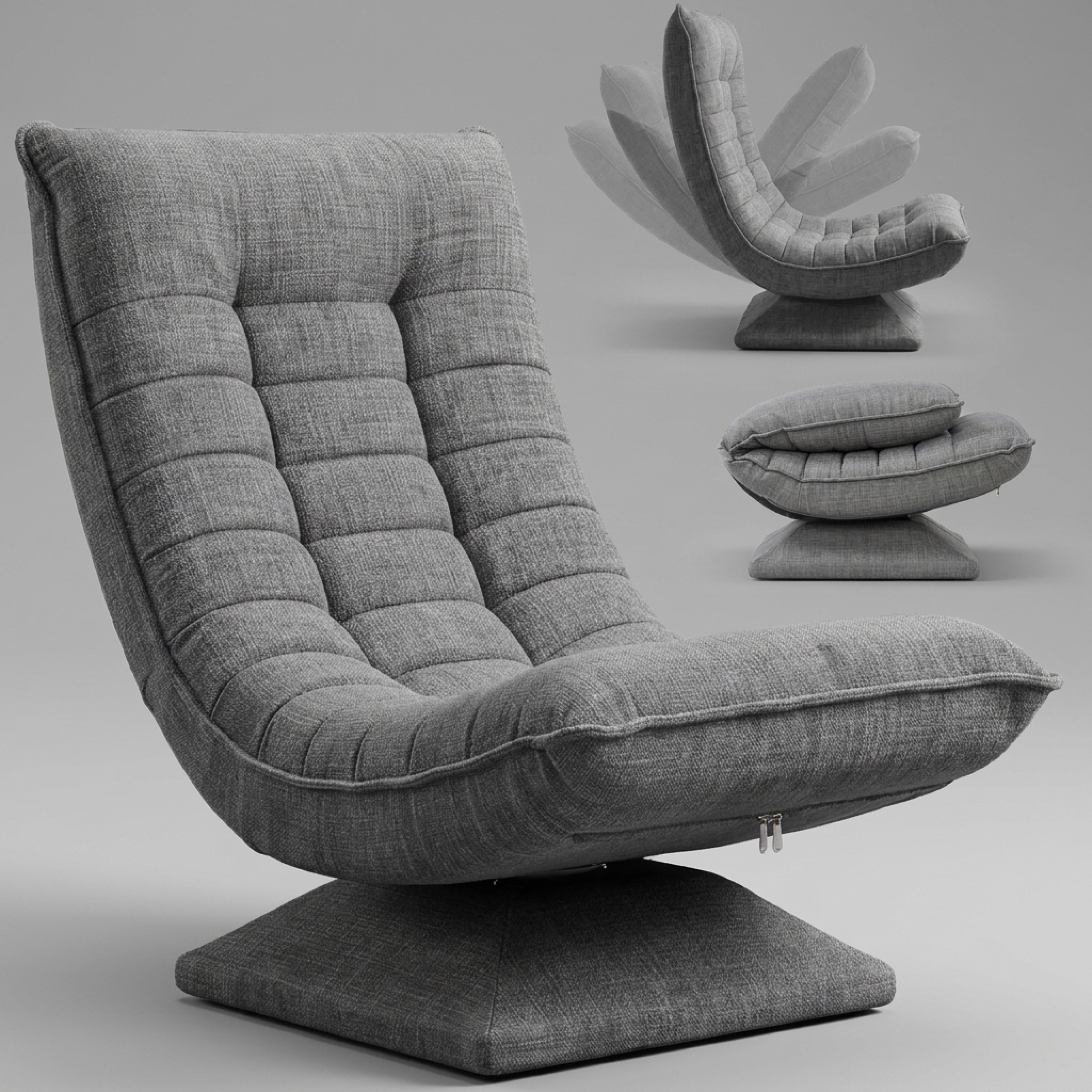 Image of Recliner With Adjustable Backrest Grey, Foldable, 360° Rotatable, 150 Kg Load Capacity, 60x105x87cm, Upholstered, Living Room, Gaming, Floor, Lounge, Chair