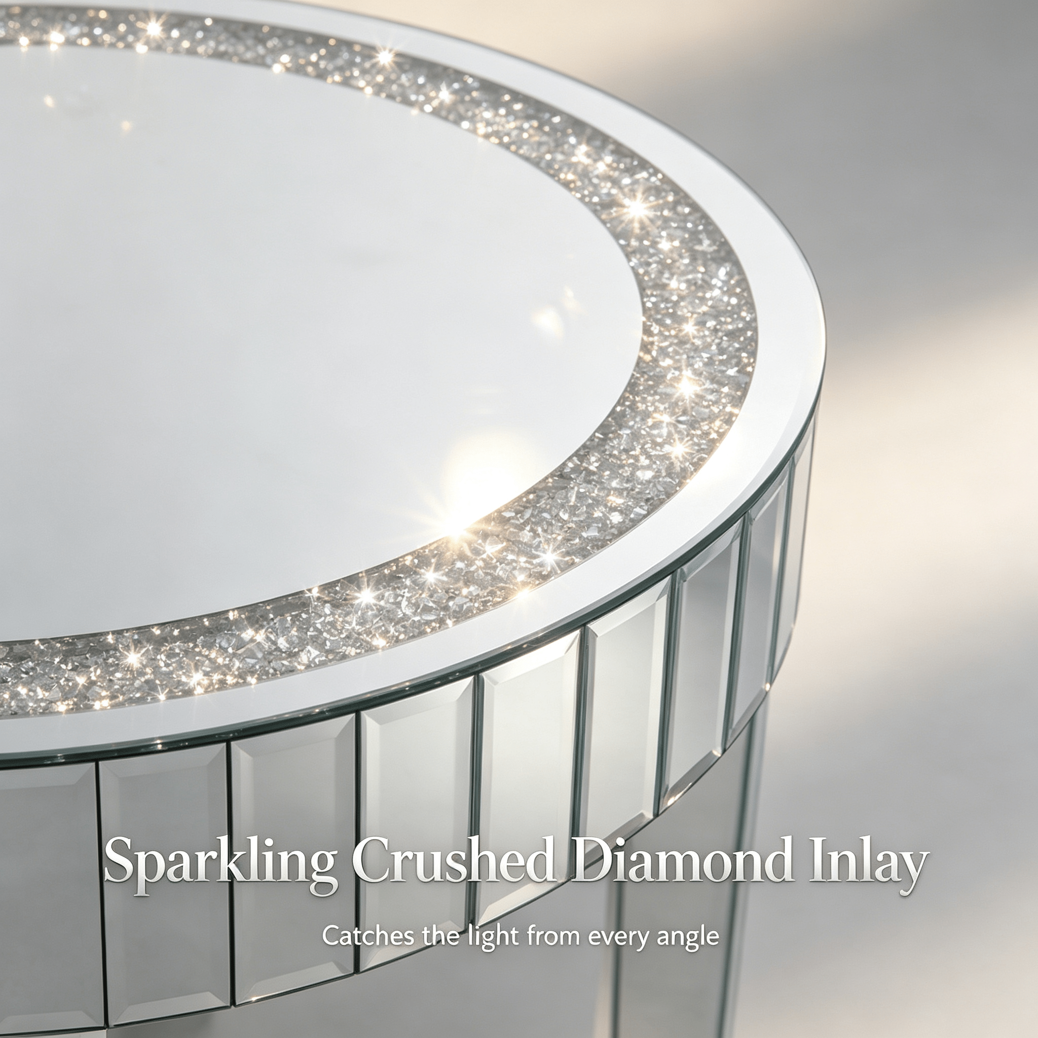 23.62" Mirrored Side Table with Crushed Diamond Inlay