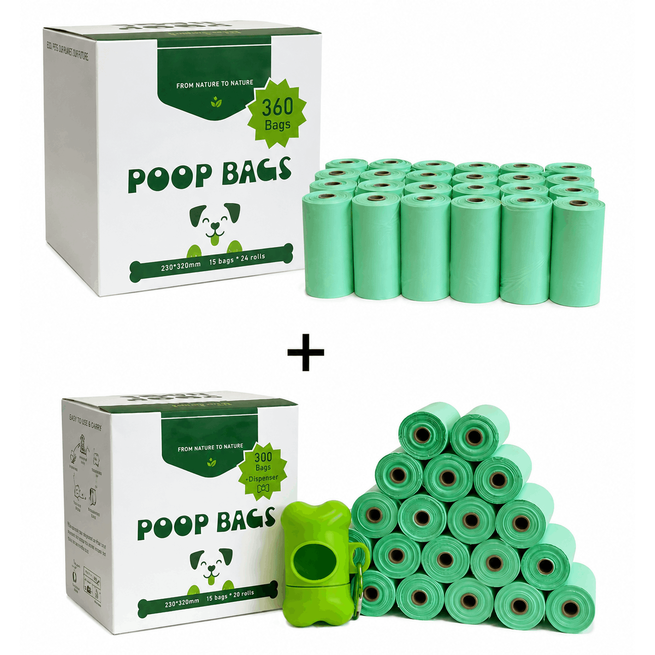 TEMU PACK de 360 unidades (24 Rollos) + de 300 Unidades (20 Rollos) + Dispensador - Bolsas Para Recoger Excremento/Caca De Perro