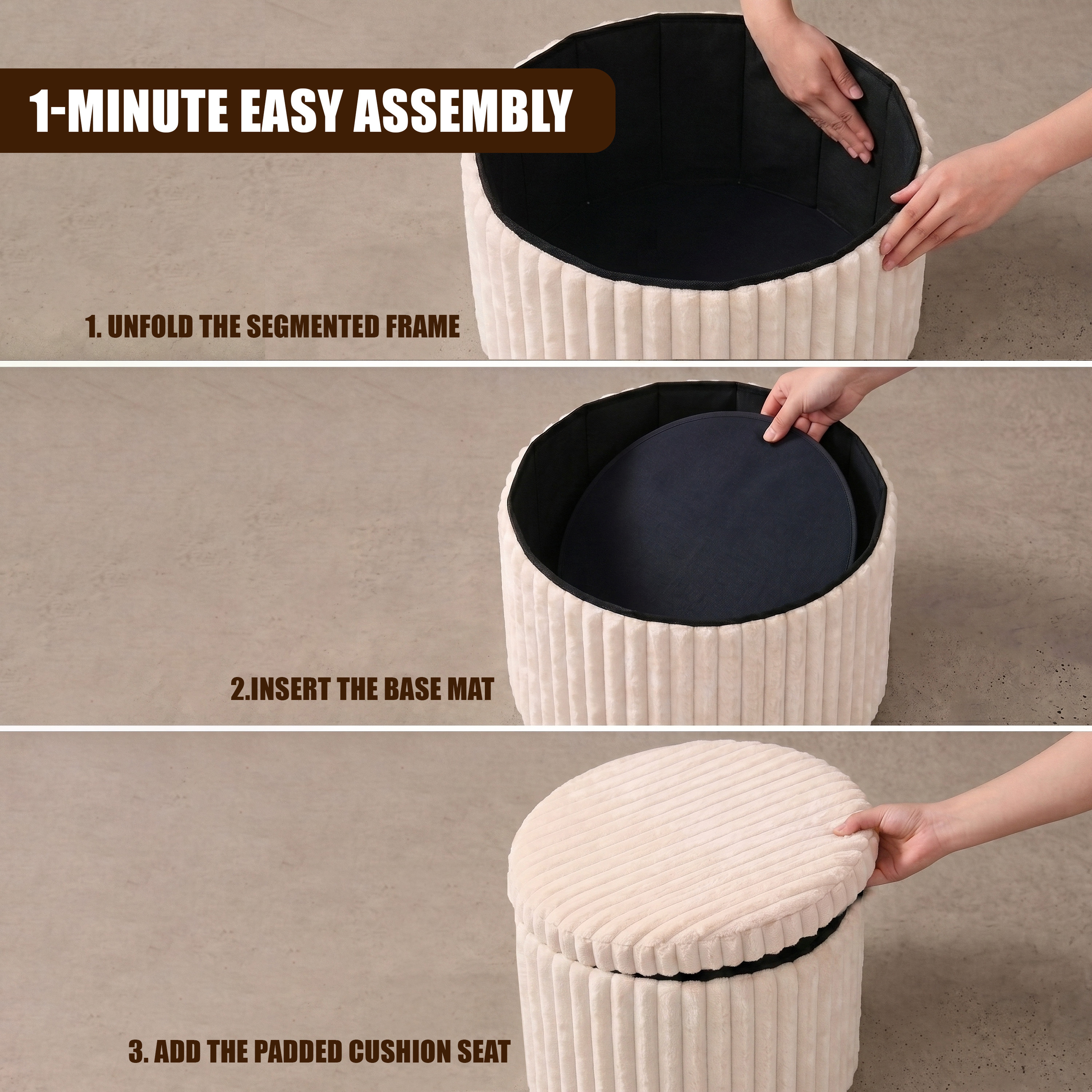 GEEZY Round Ottoman Stool with Lid & Storage