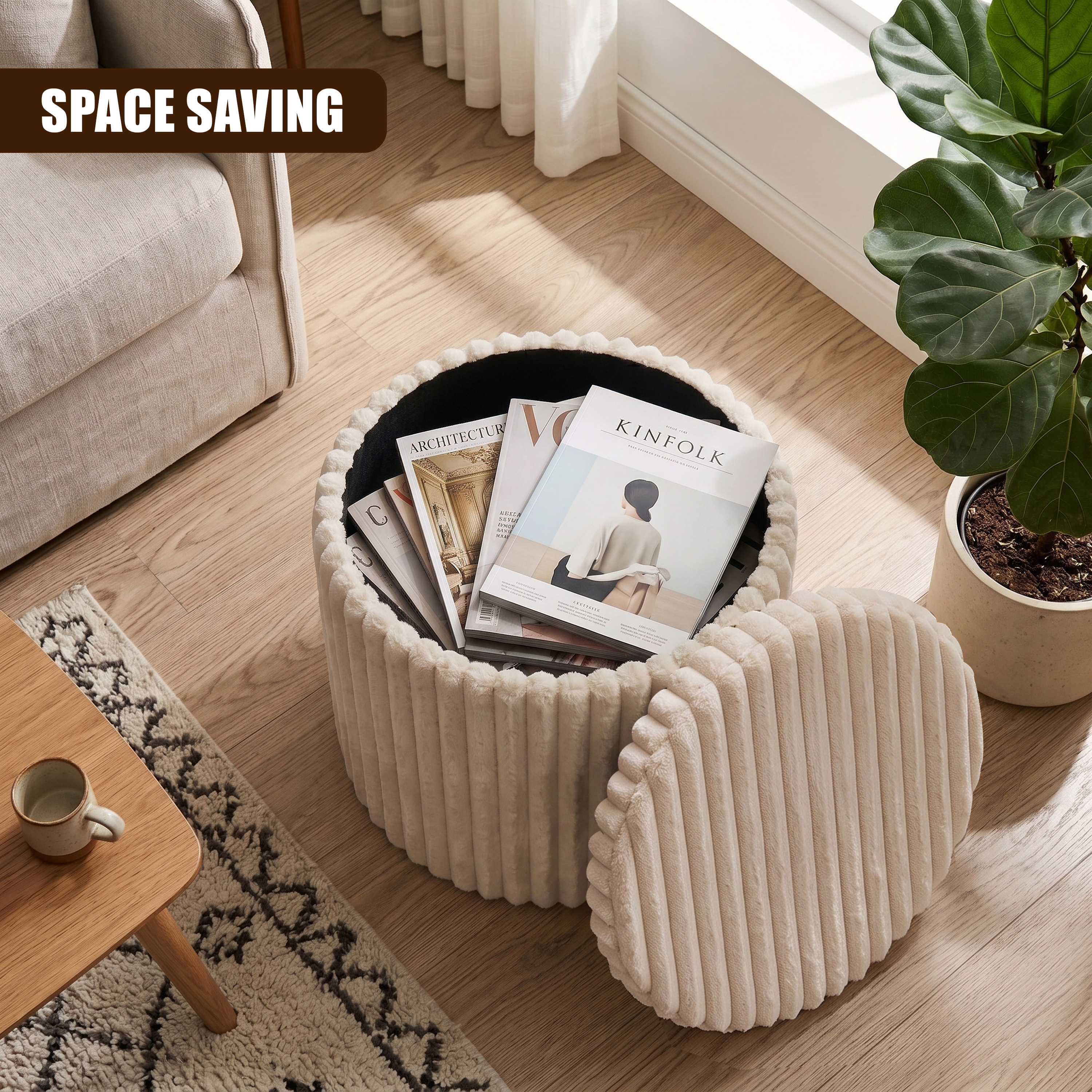 GEEZY Round Ottoman Stool with Lid & Storage