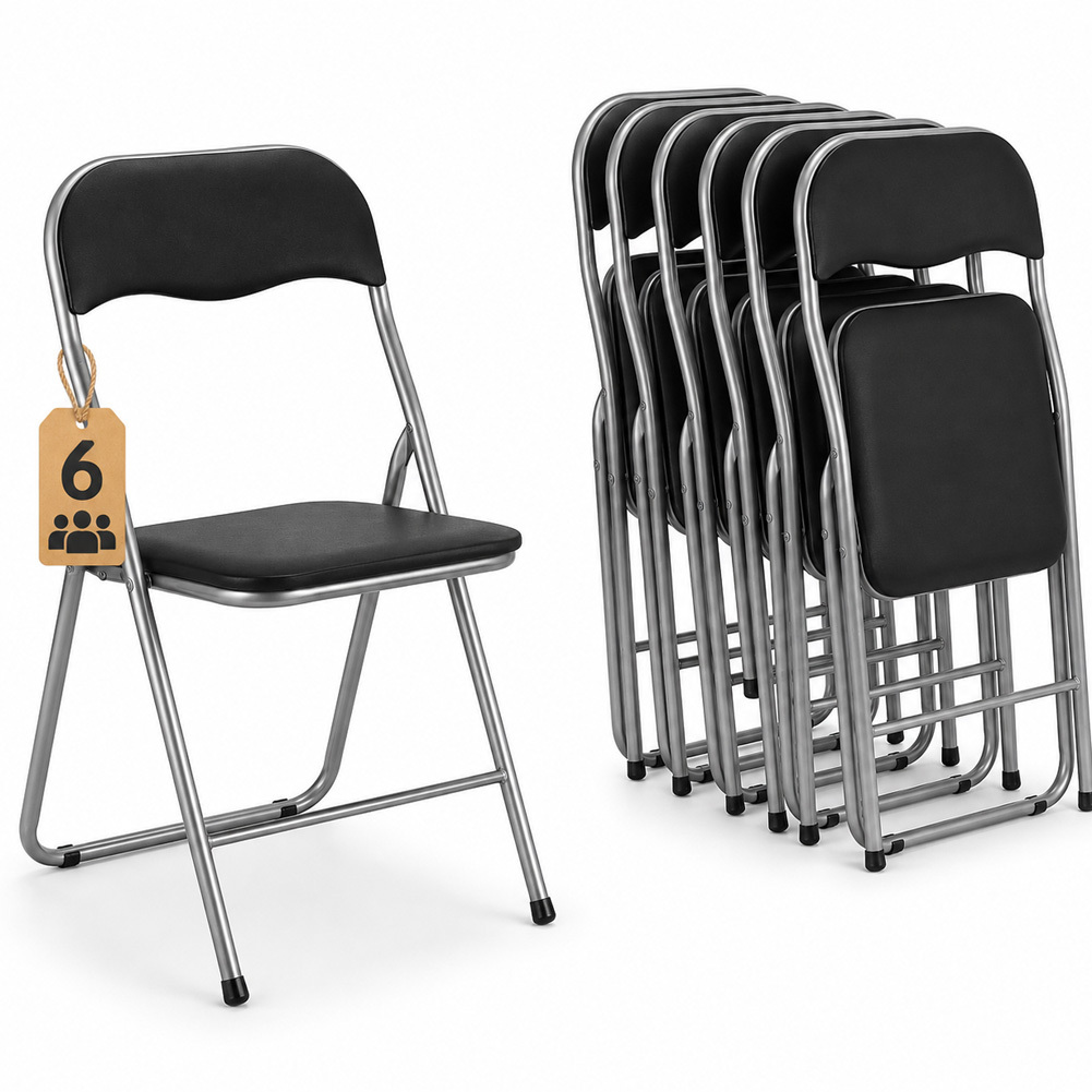 TEMU BAKAJI Lot de 6 chaises pliantes rembourrées encombrantes, chaise d'intérieur avec cadre tubulaire en métal, revêtement en PVC, design moderne