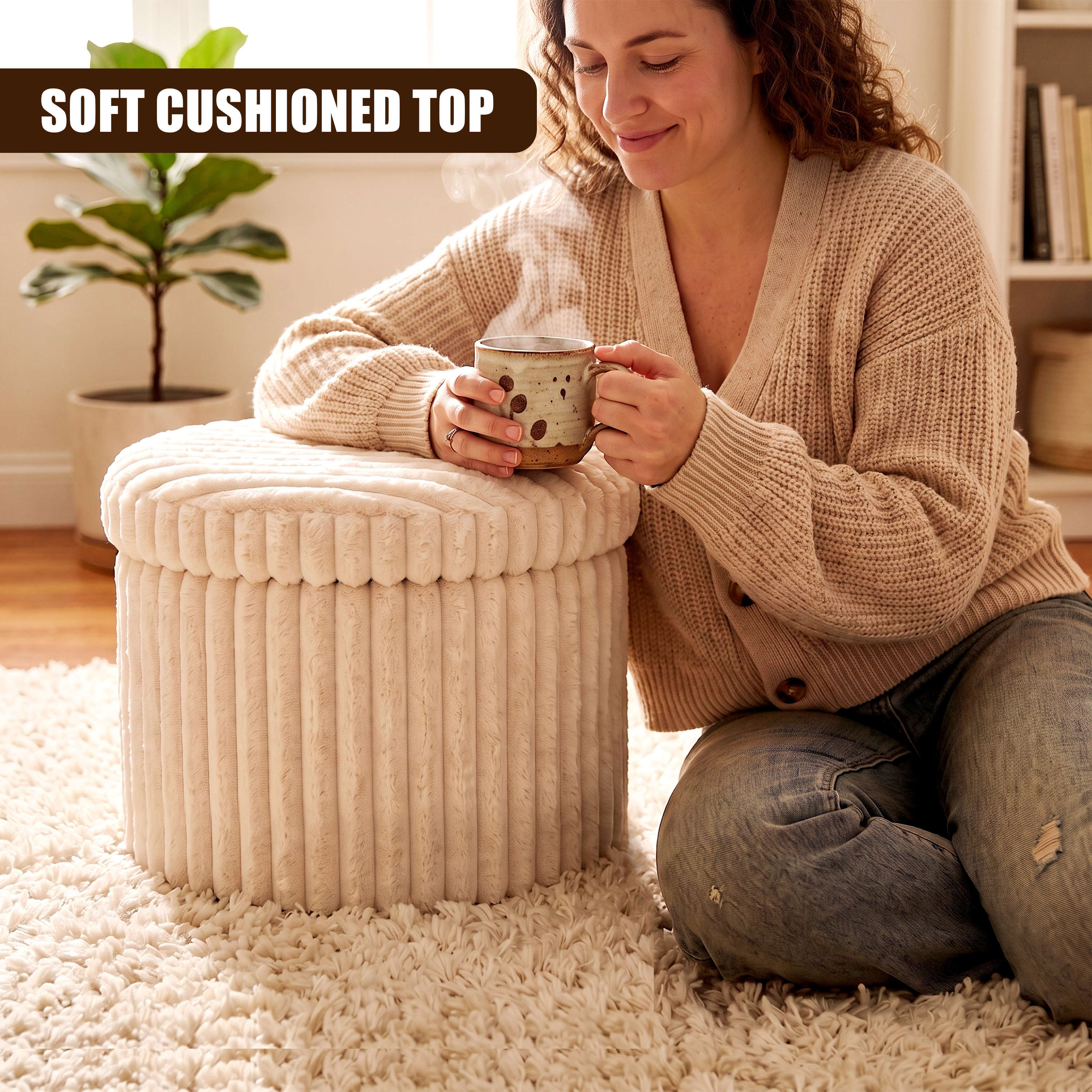 GEEZY Round Ottoman Stool with Lid & Storage