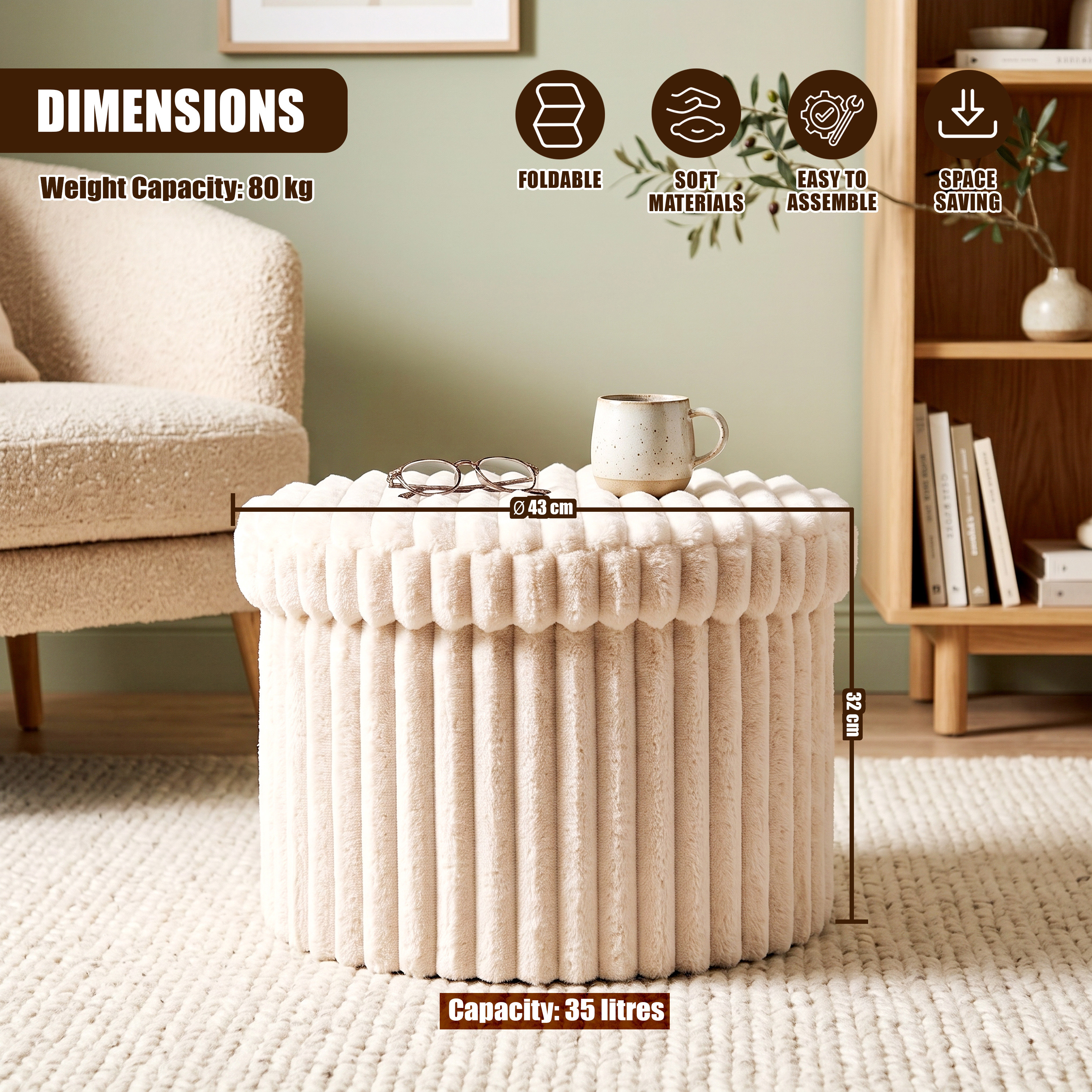 GEEZY Round Ottoman Stool with Lid & Storage