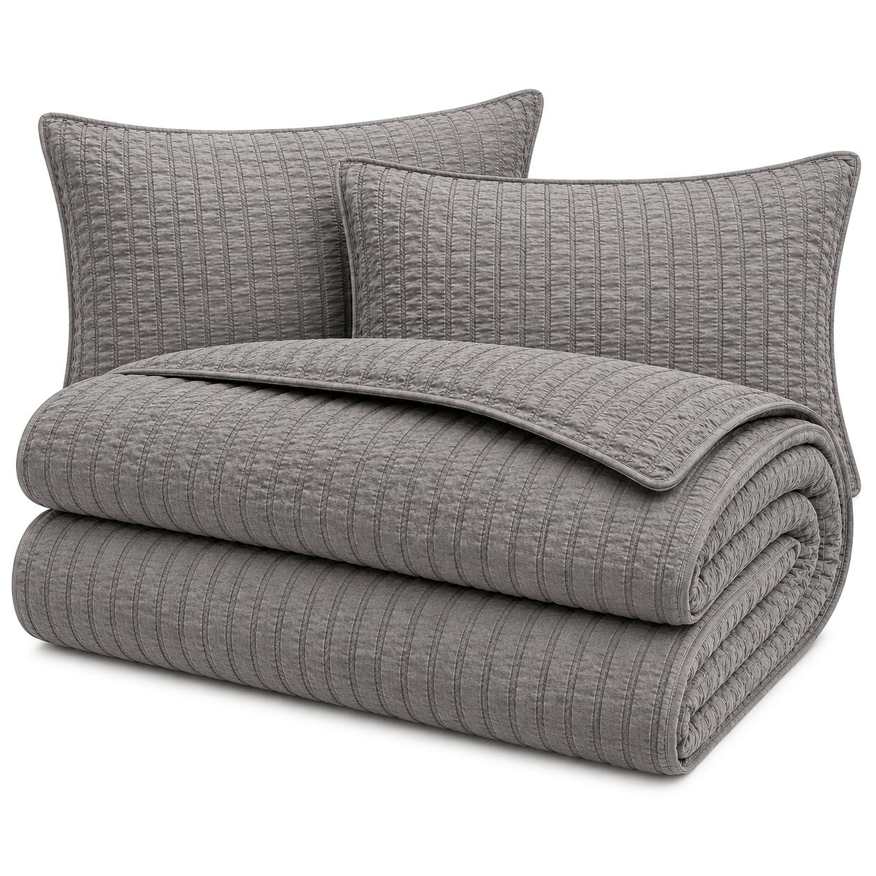 TEMU -one Coverless Duvet & Pillow Set – Cosy Autumn Winter Bedding, Seersucker Textured Quilt With Matching Filled Pillows, Machine Washable