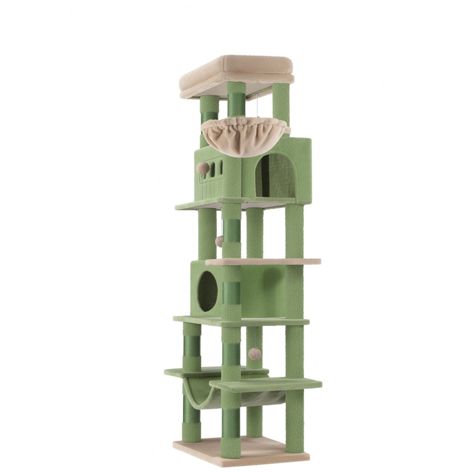 TEMU 167cm Six-tier Extra-large Multi-cat Tree, 8 Fully Reinforced Sisal Posts, 60×40cm Giant Viewing Platform, Double--blocking Cat Bed, Removable