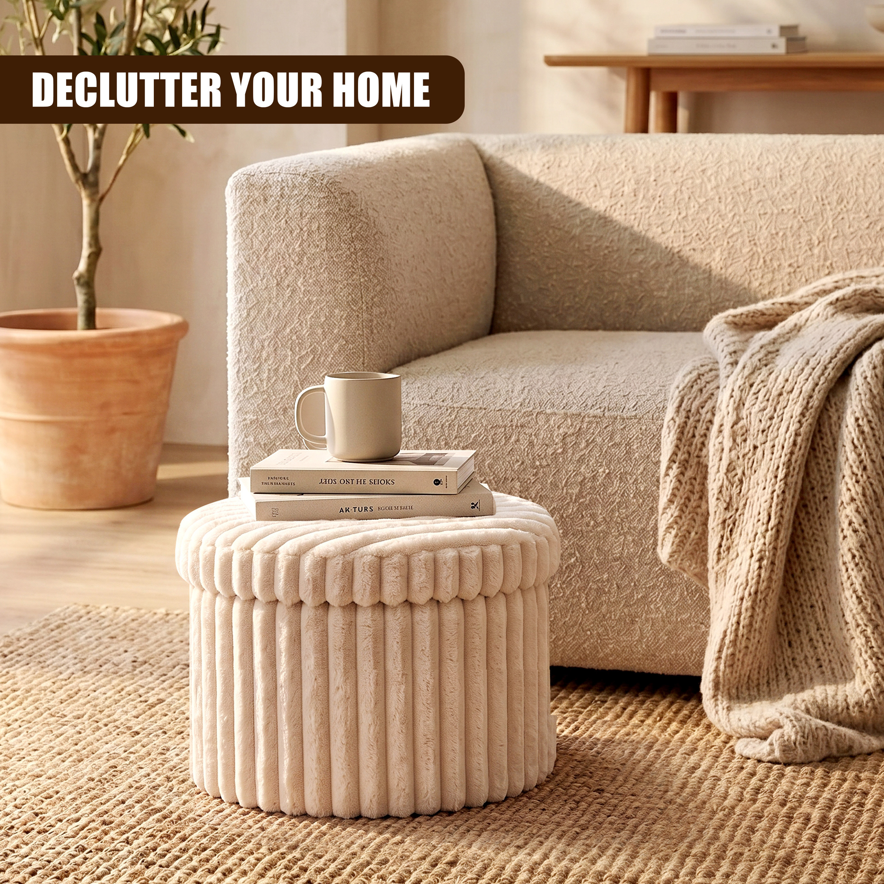 GEEZY Round Ottoman Stool with Lid & Storage