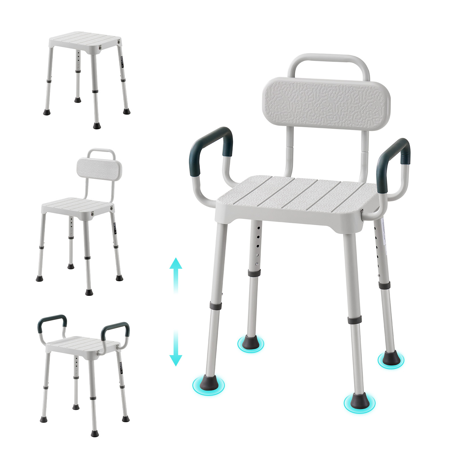 Image of Shower Chair With Armrest & Backrest, 6-level Height Adjustable Bath Seat For Inside Shower Or Tubs, Non-slip Bathroom Bathtub Chair For Elderly Disabled Injured, 400lbs Capacity