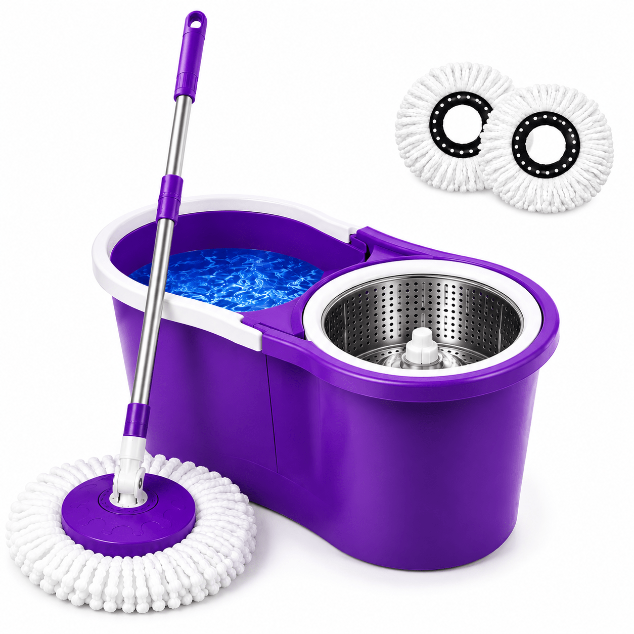 TEMU Mop And Bucket Set With Wringer Easy Wring Floor Cleaning Mop With 2 Reusable Microfiber Heads For Household Bathroom Toilet Cleaner
