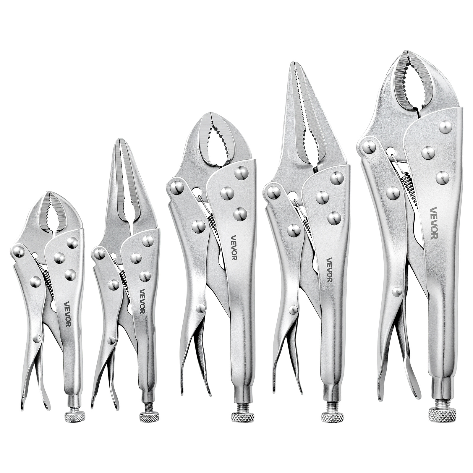 Image of Locking Pliers Set 5-piece Pliers Tool Set Nickel-plated Carbon Steel, Hand Tools For Diy & Home Use, 5"/7"/10" Curved Jaw, 6.5"/9" Long Nose, Ergonomic Non-slip Handles, Adjustable Jaw Opening