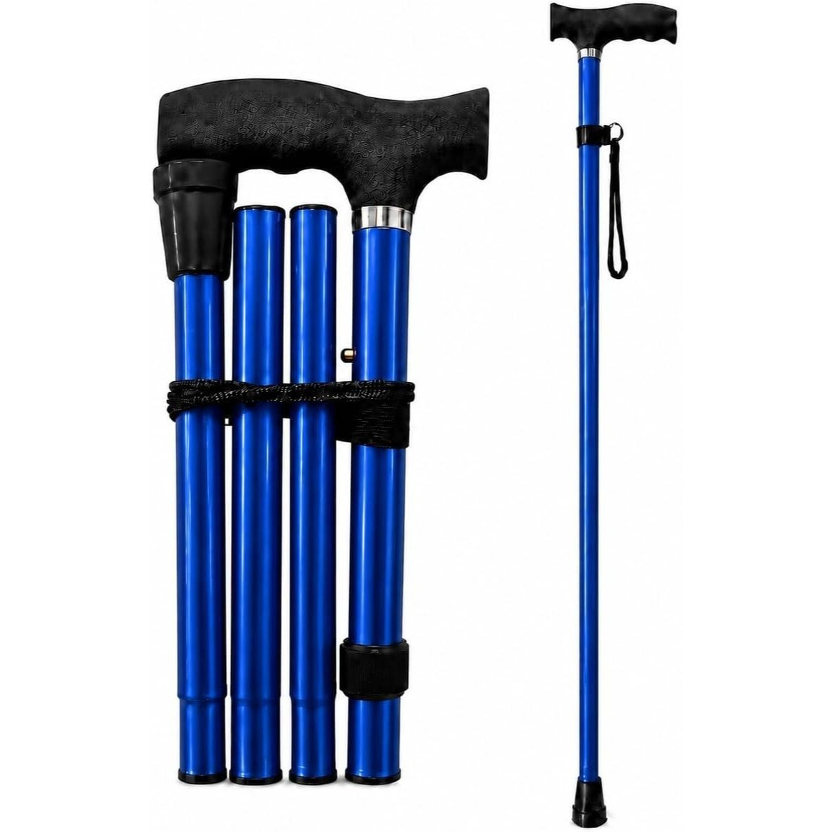 TEMU Blue Lightweight Walking Stick, 4-section Ultralight Adjustable Folding Crutch, Ergonomic Handle Non-slip High Quality Foldable, Trekking Pole
