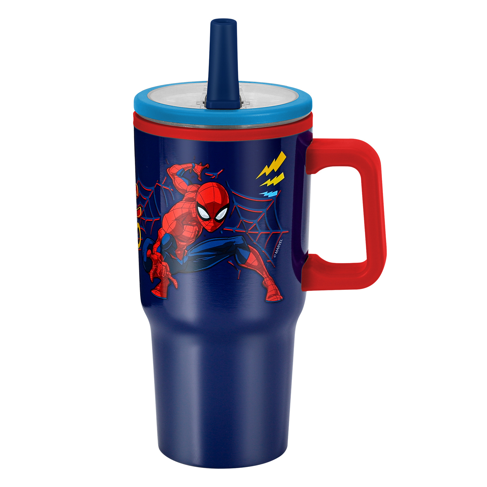 TEMU Spiderman 640ml/22oz Double Walled Vacuum Insulated Stainless Steel Tumbler Cup With Handle And Straw, Reusable Insulated Cup For Cold And Hot