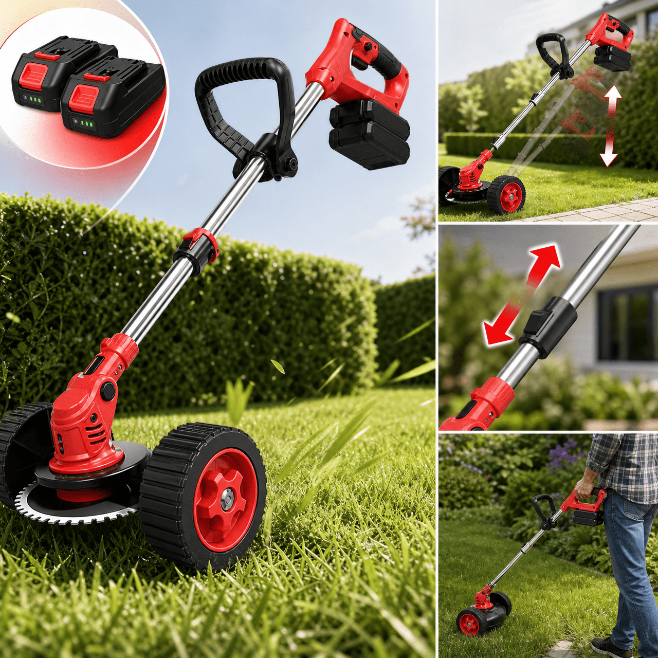Image of Heavy Duty Manual Lawn Edger With Wheels, Grass Cutter Hand Tool With Interchangeable , Professional Yard Trimming Edger For Garden Patio Maintenance