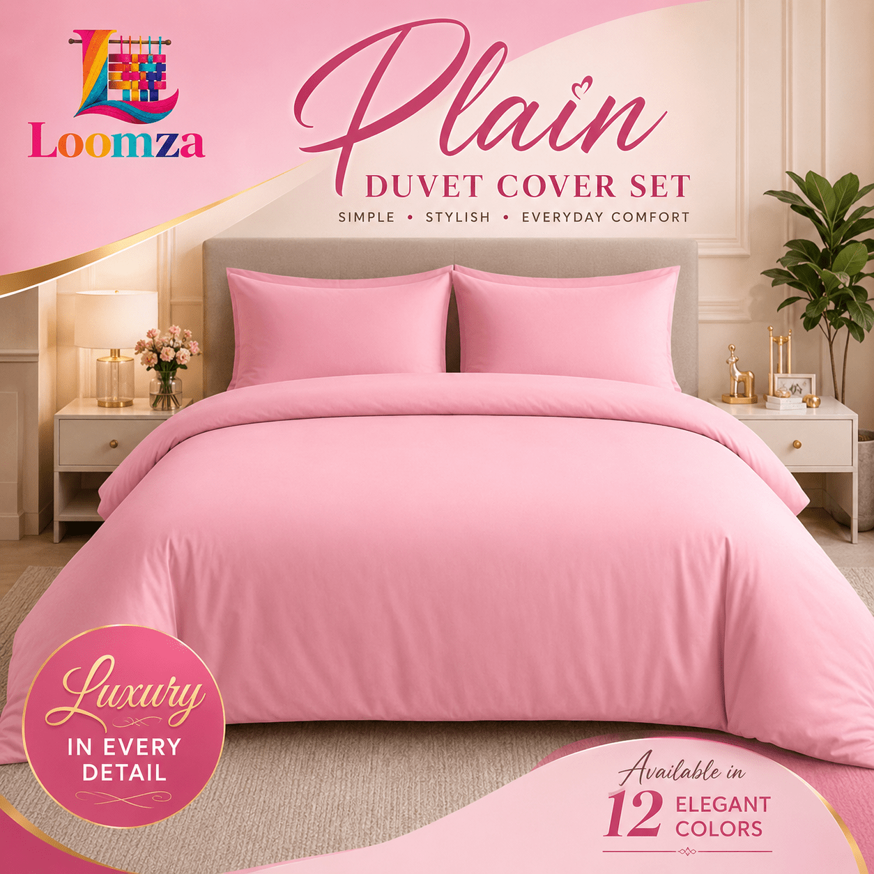 TEMU Loomza 3pcs Plain Duvet Cover Set With Matching Pillowcases – Modern Bedding For Single, Double, King And Super King Beds