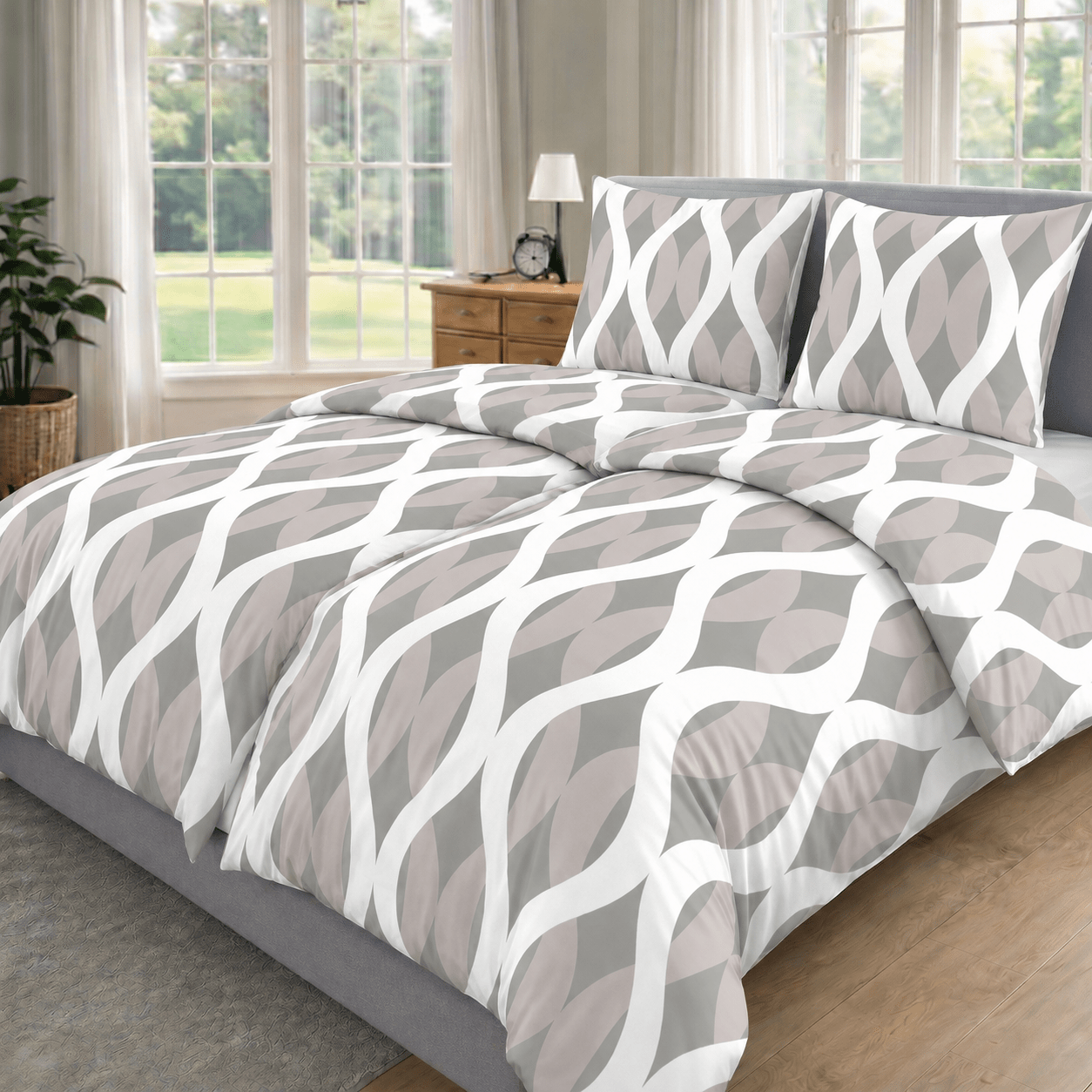 Image of Light Summer Bedding 135x200 Microfiber Duvet Cover Set With Stylish Check Pattern, 2x Duvet Cover + 2x Pillowcase 80x80 Cm, For Single Bed With Zipper, German Size.