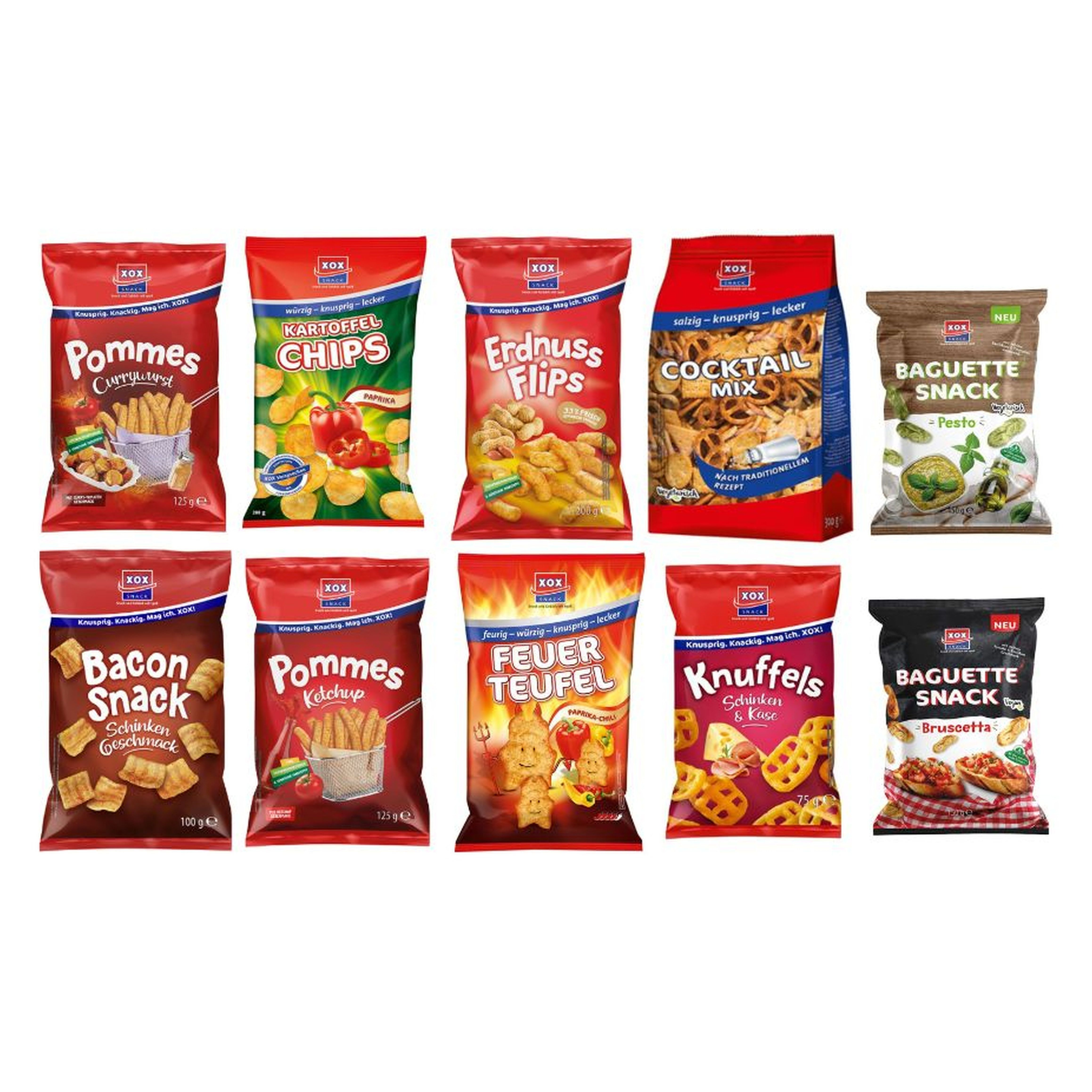 Image of Xox Snack Box 10-piece Set, 1550 G – Assorted Snack Pack With 10 Different Snacks – Chips, Flips, French Fries, Cocktail Mix, Baguette Snacks & More – Party Box For Sharing