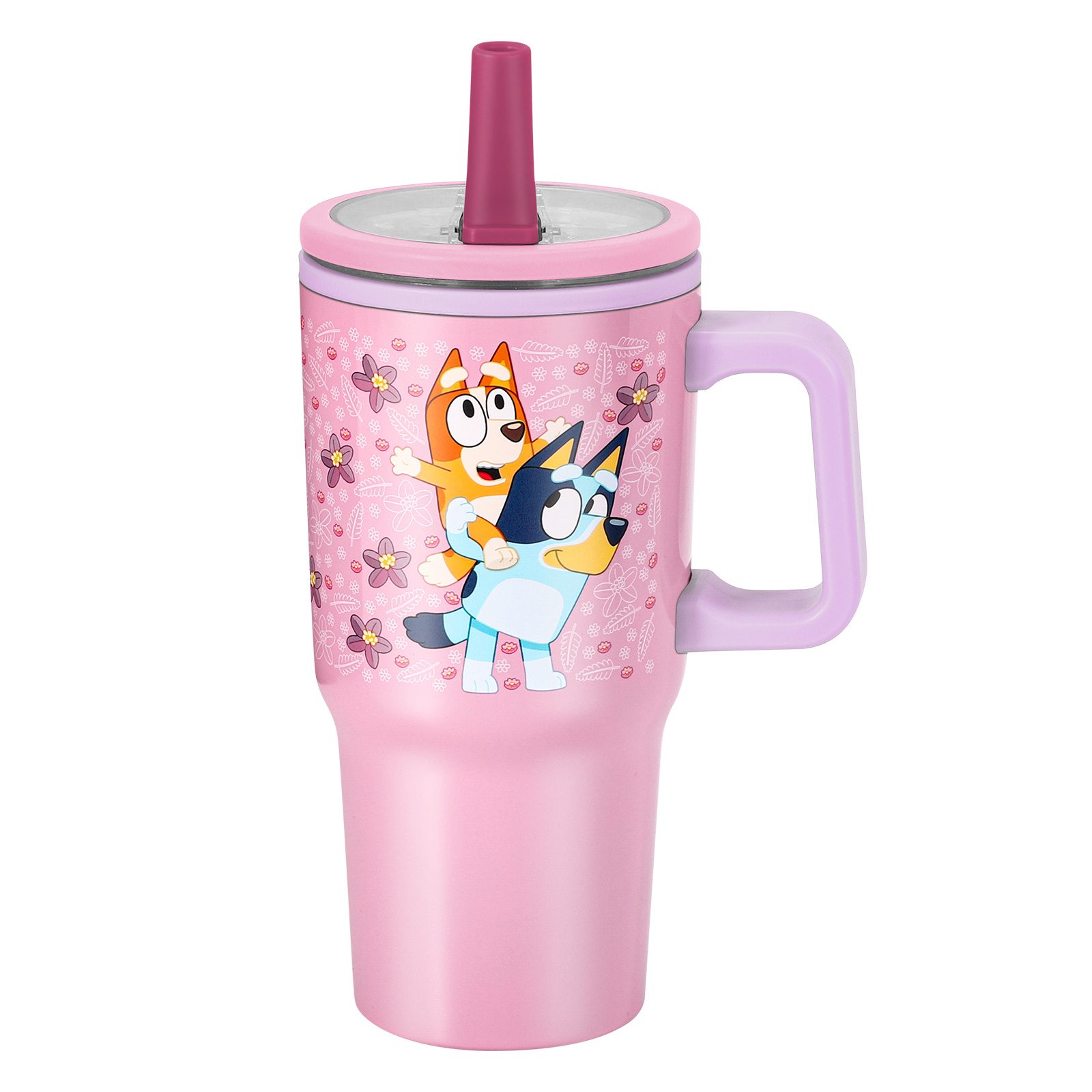 TEMU Pink 640ml/22oz Double Walled Vacuum Insulated Stainless Steel Tumbler Cup With Handle And Straw, Reusable Insulated Cup For Cold And Hot Drinks