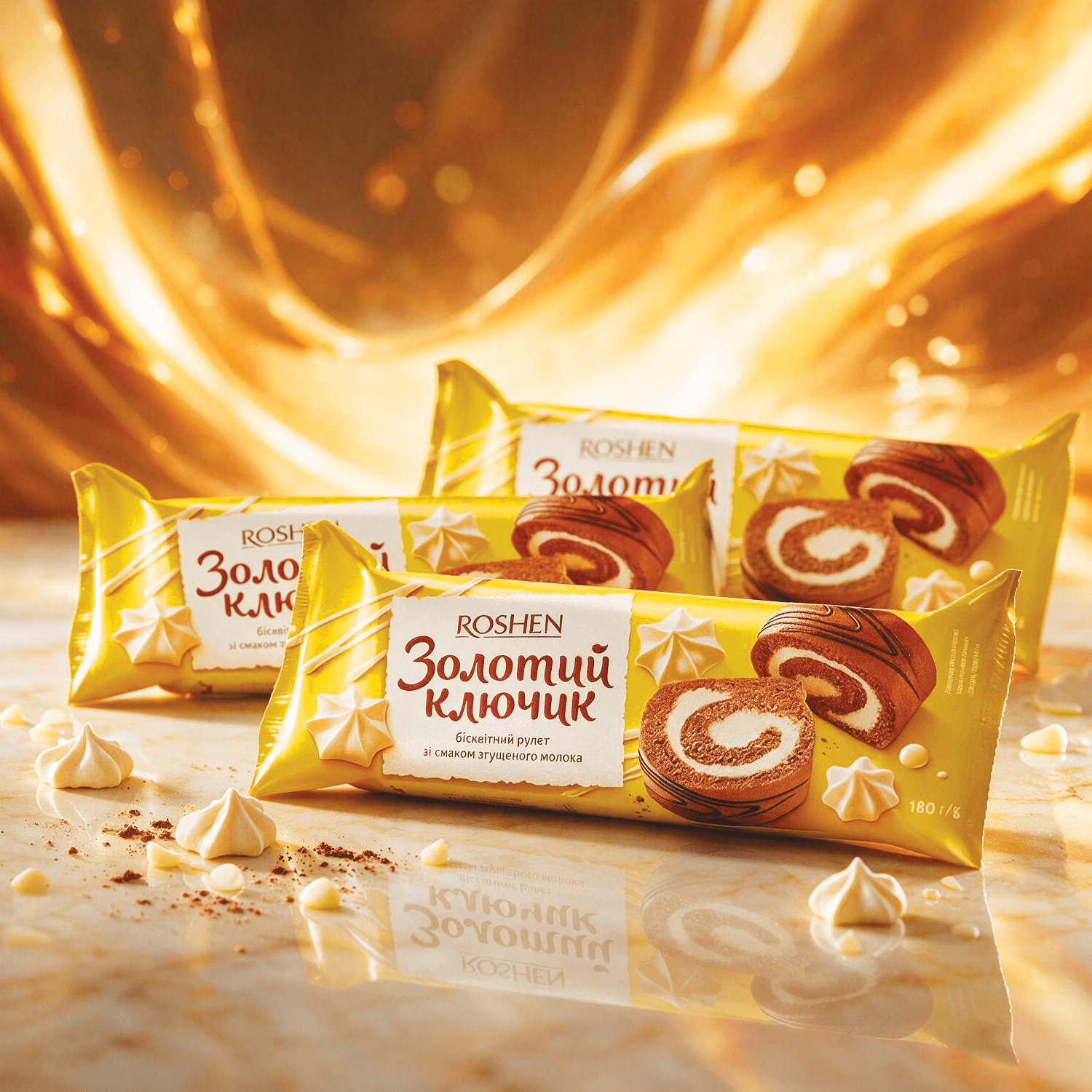 Image of Roshen Golden Key 3-pack - Cream-filled Swiss Roll 3x180g