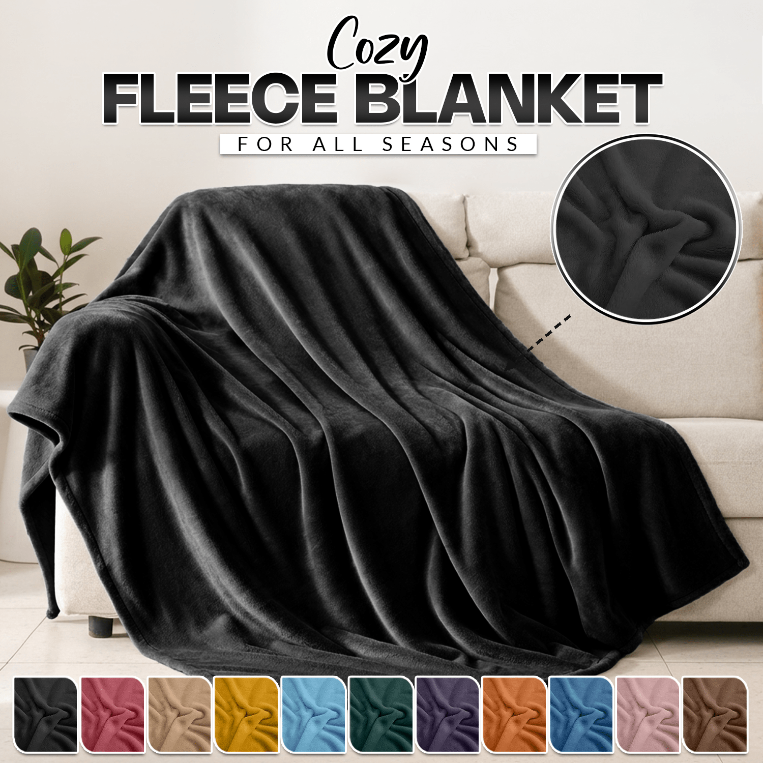 TEMU 1pc Solid Color Fleece Blanket, Thick & Soft Lightweight Flannel Fleece Throw For Sofa, Couch & Bed, Blanket, Fade-resistant & Machine Washable,
