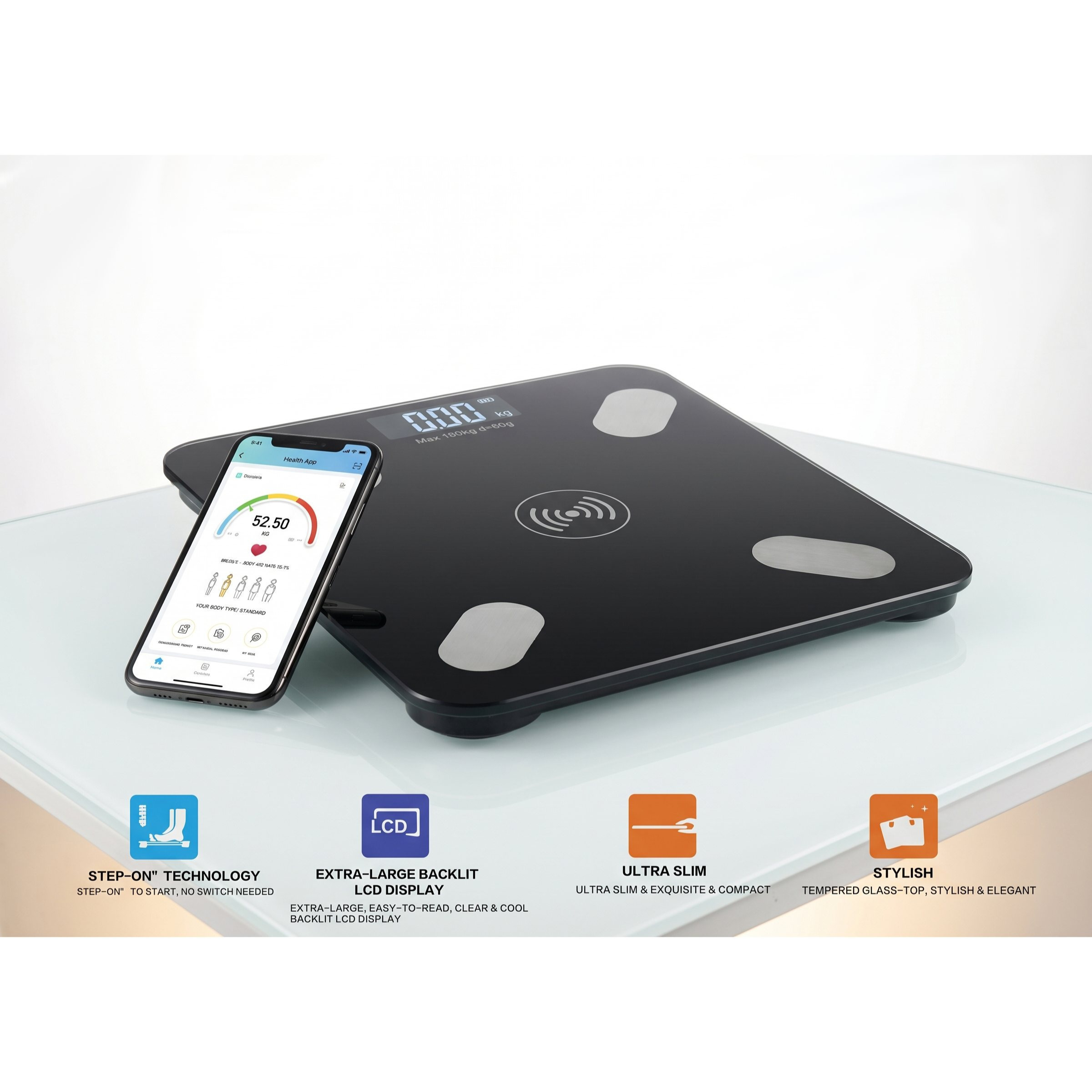 TEMU Bilancia Pesapersone Smart Bluetooth con App, Bilancia Digitale Pesapersona in Vetro Temperato, Display LCD, Analisi per Casa