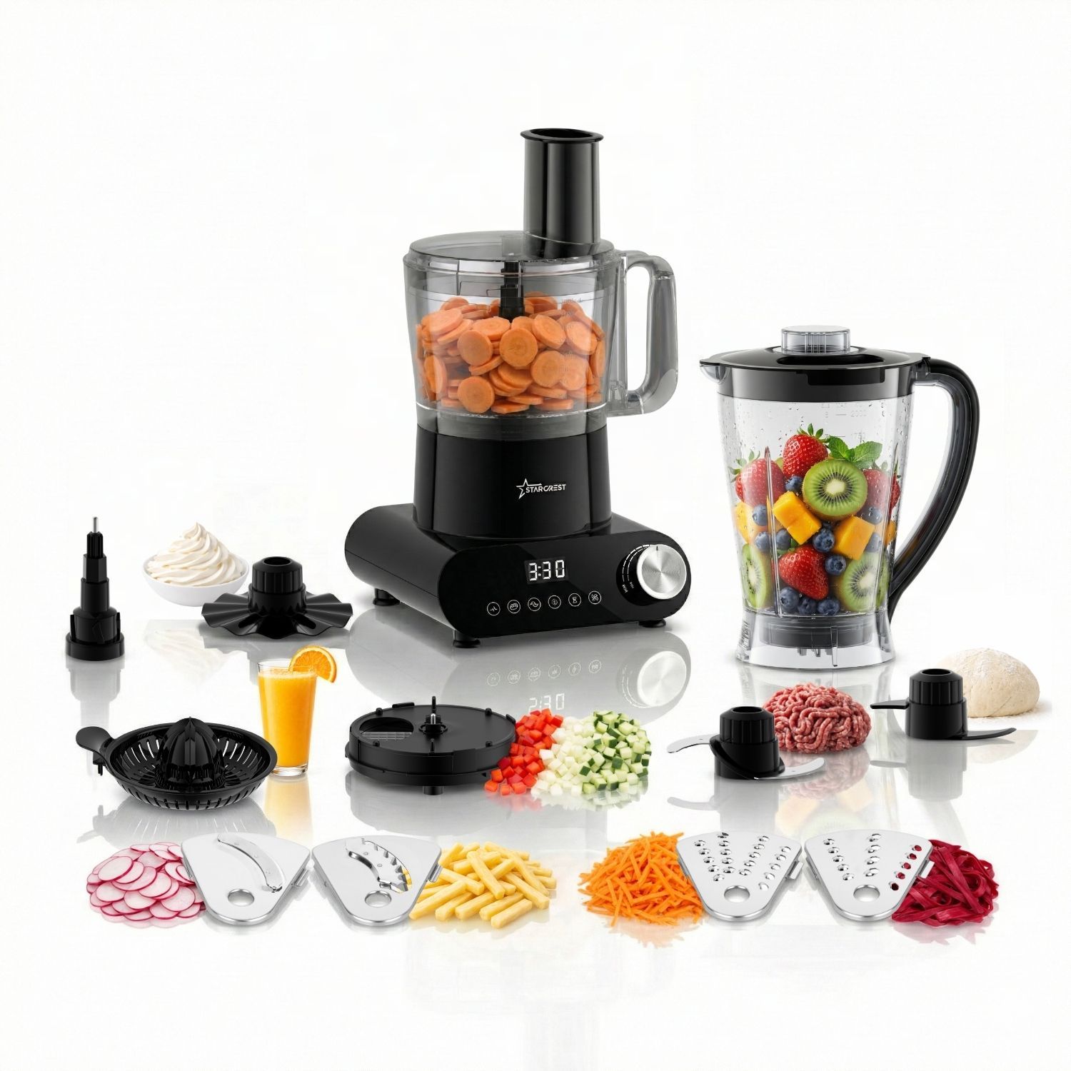 Skm1525-10bk Food Processor, 1500w, 2.5l Bowl, 10 Accessories, , Timer, 2l Blender, Black