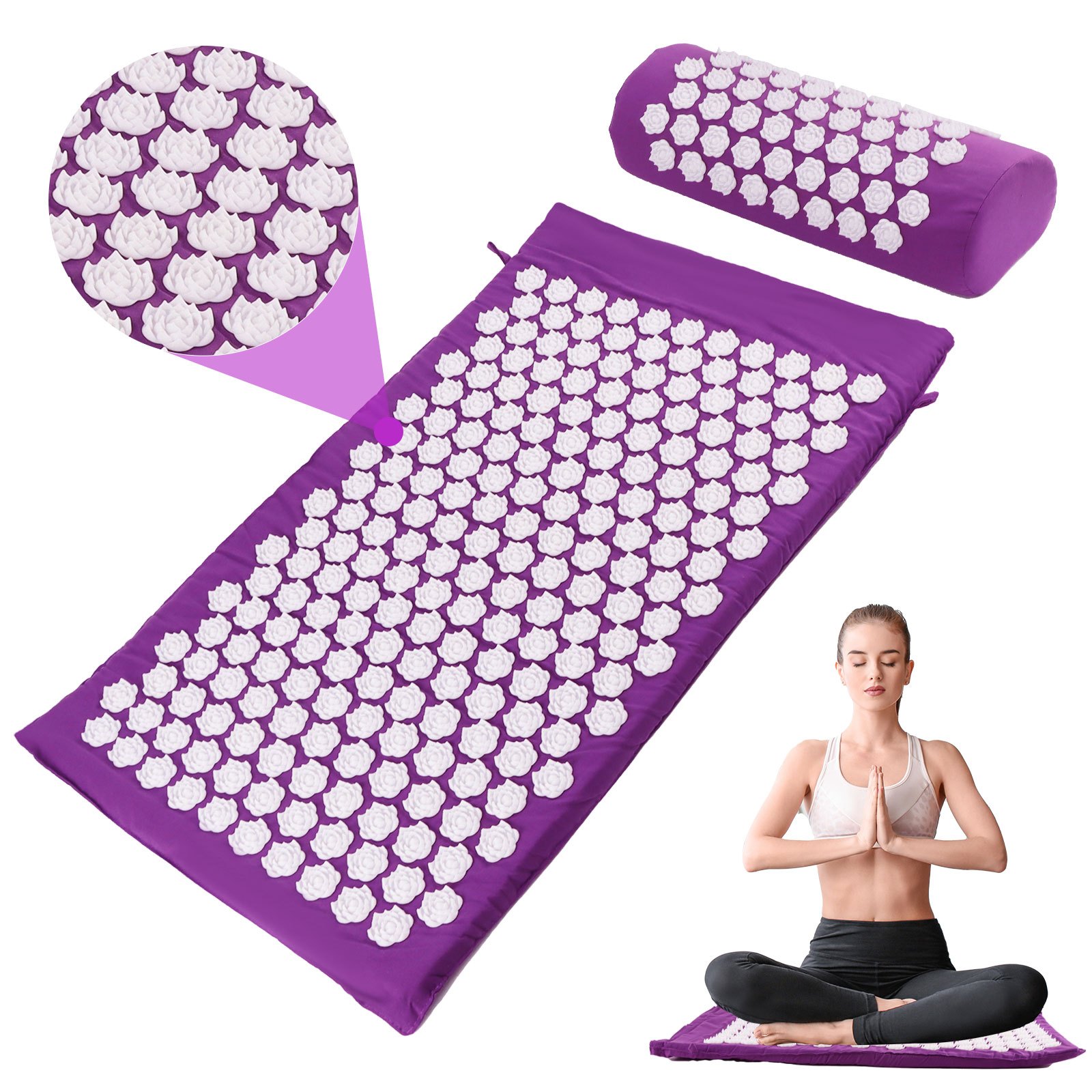 Image of Acupressure Massage Yoga Mat Set, Tcm Inspired Spike Mat & Pillow With 6210 Pyramid Spikes, Improve Sleep &