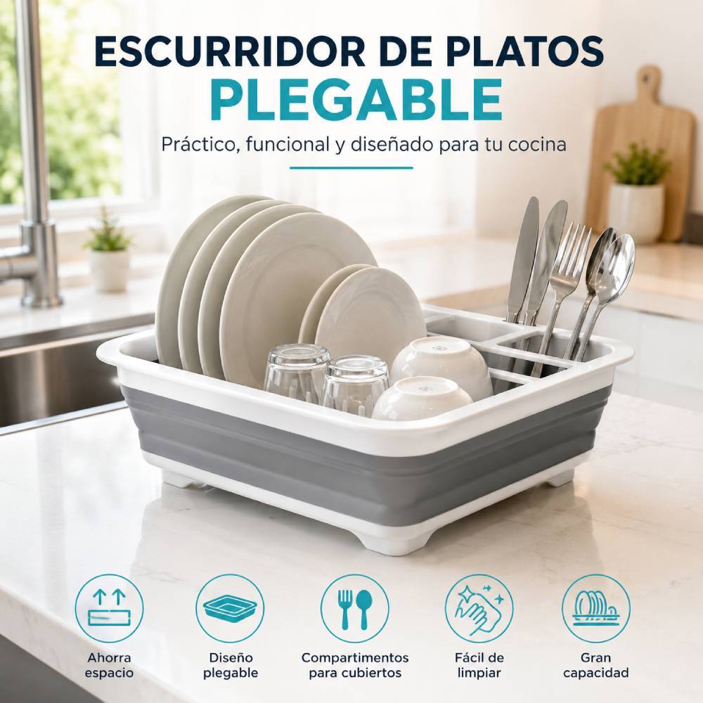TEMU Escurridor de platos | Escurridor de platos plegable | Diseño multi-compartimento | Capacidad para tazones, platos, cubiertos | Material