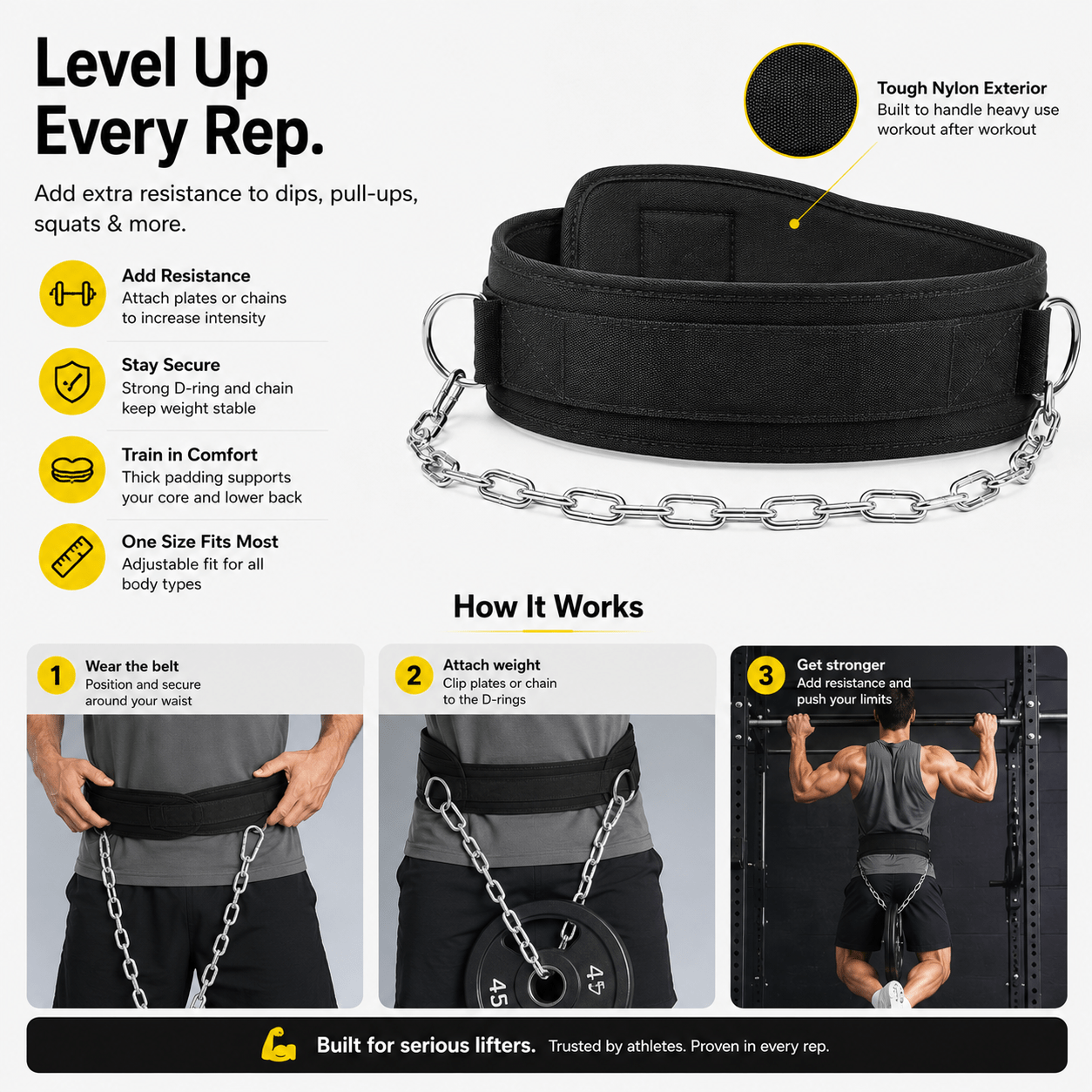 Weighted Dip Belt with Steel Chain for Strength Training