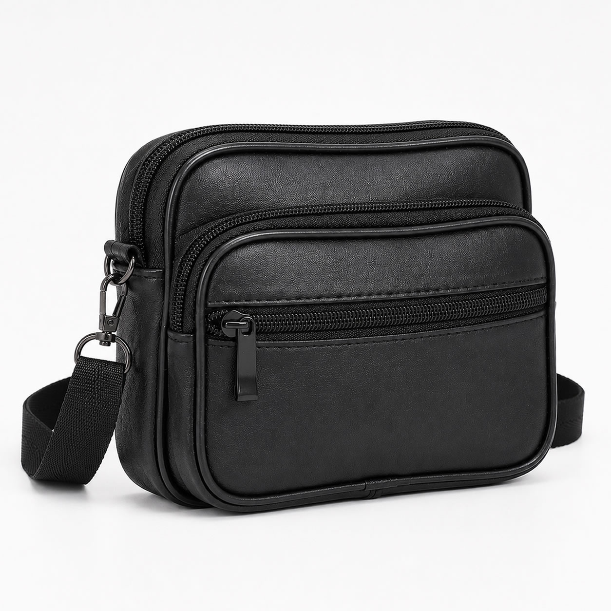Image of Shoulder Bag Leather Shoulder Bag Real Leather Men Women Crossbody Bag Small Messenger Bag Belt Bag Hip Bag 3 Compartments Black Adjustable Strap