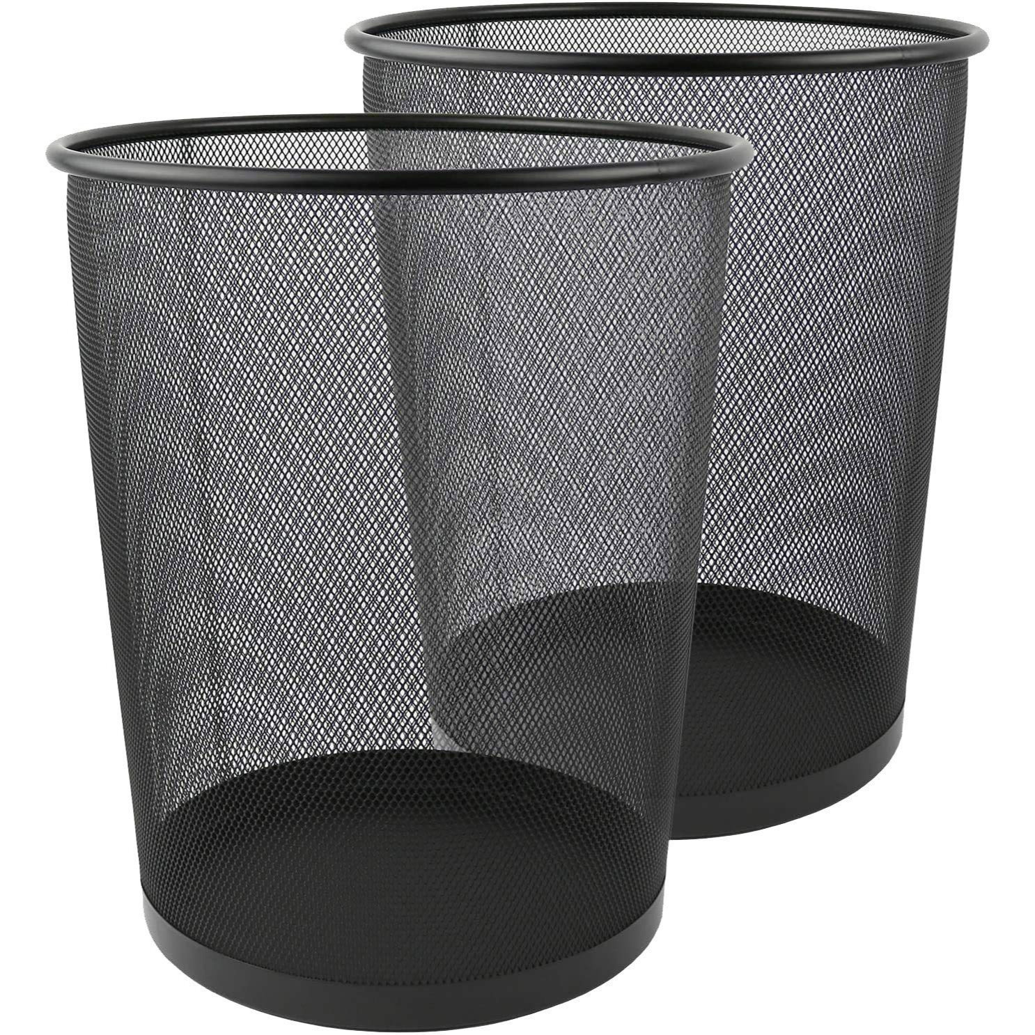 TEMU Metal Mesh Waste Paper Bin Black, Bedroom Office Rubbish Bin, Trash Can, 2 Pack, Suitable For Home, Office Or Study, Fits Desks, Beds And Sofas,