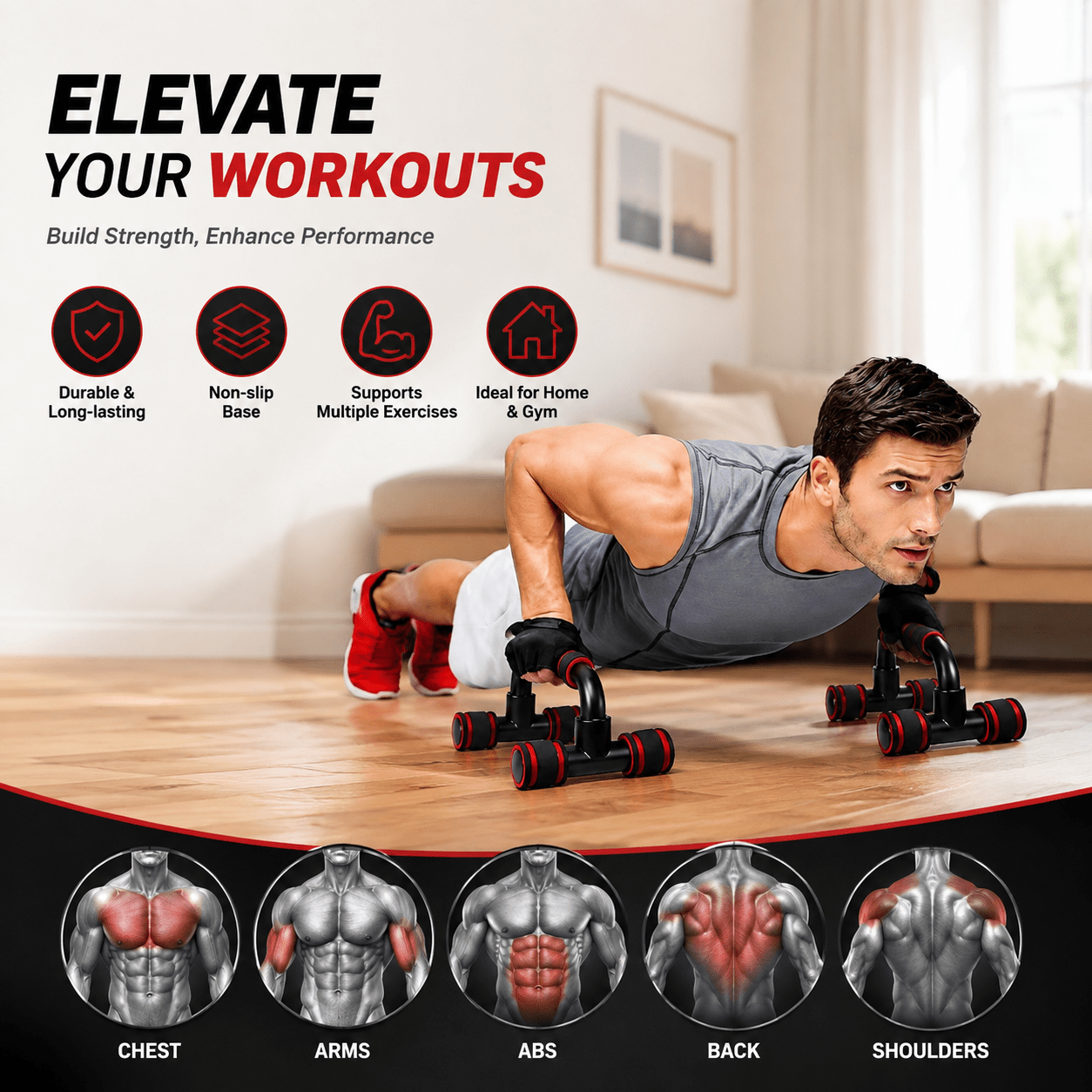 Push Up Bars for Abdominal & Chest Muscle Training