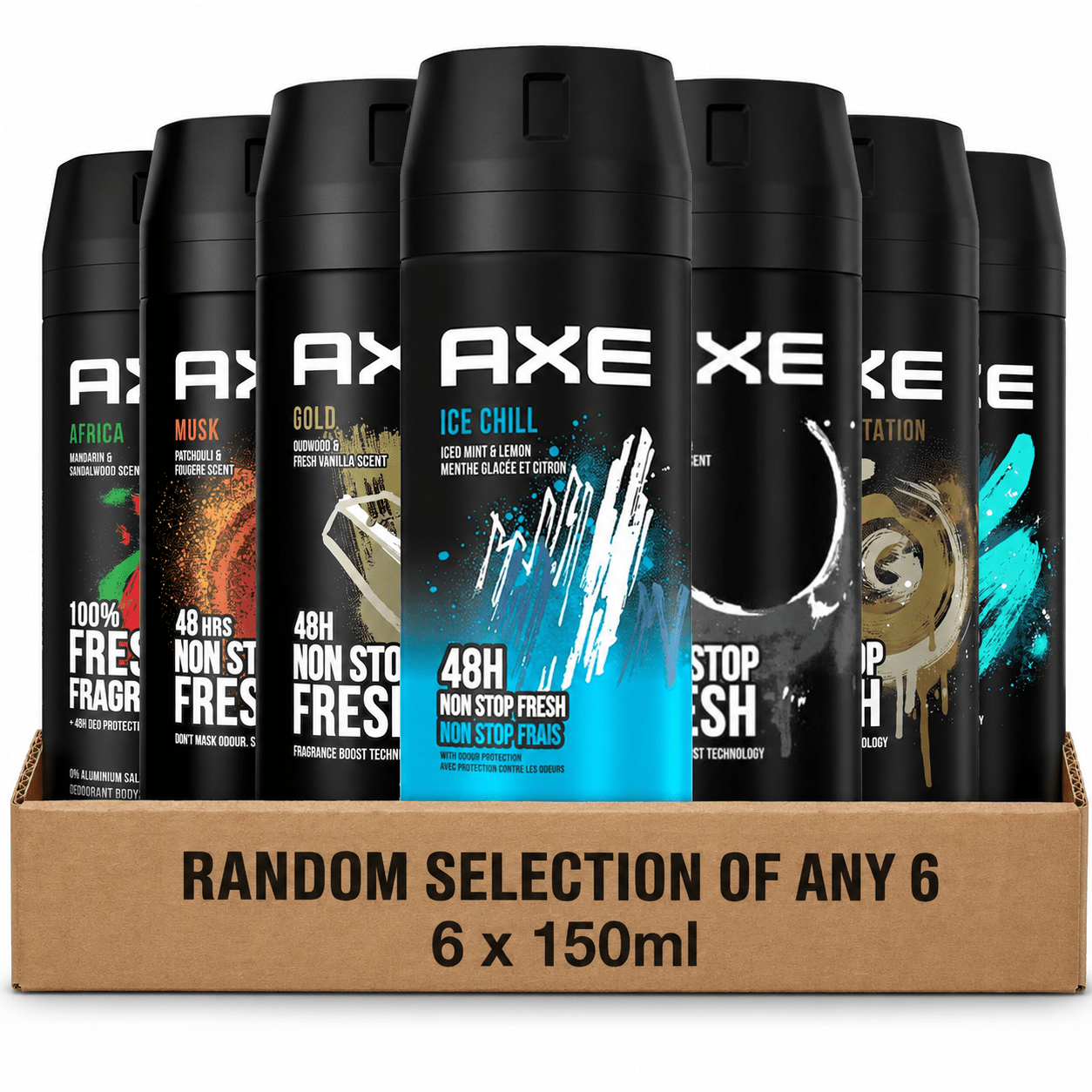 TEMU Axe Men’s Deodorant 150ml – Pack Of 6, Random Mixed Of Fragrances