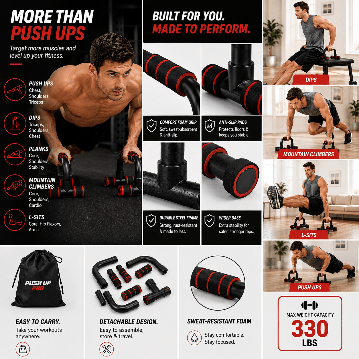 Push Up Bars for Abdominal & Chest Muscle Training