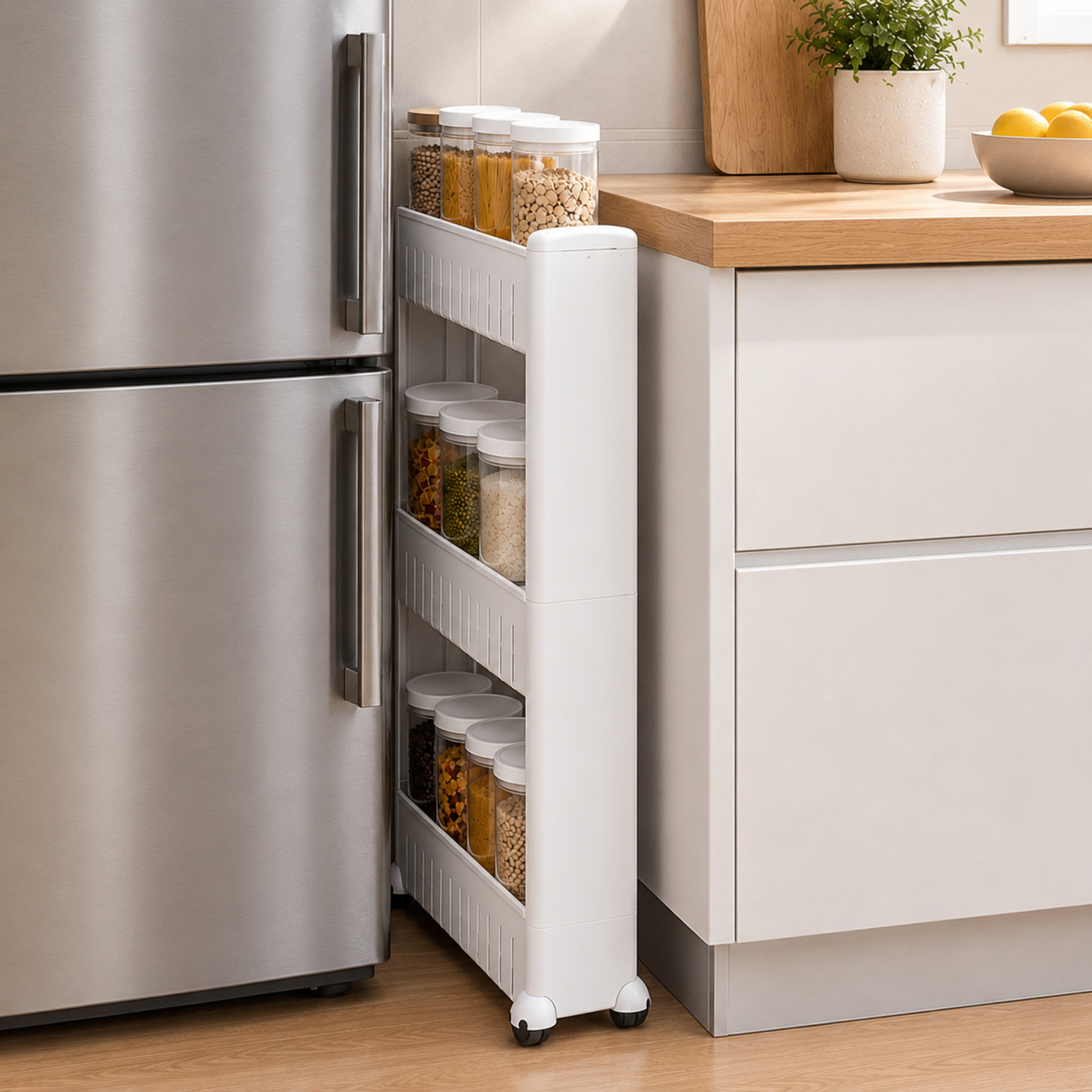 TEMU Estantería Carrito Slim Home | Disponible en 3 o 4 Niveles Fijos de Almacenaje | Ruedas Giratorias para Desplazamiento Fácil y | Estructura de