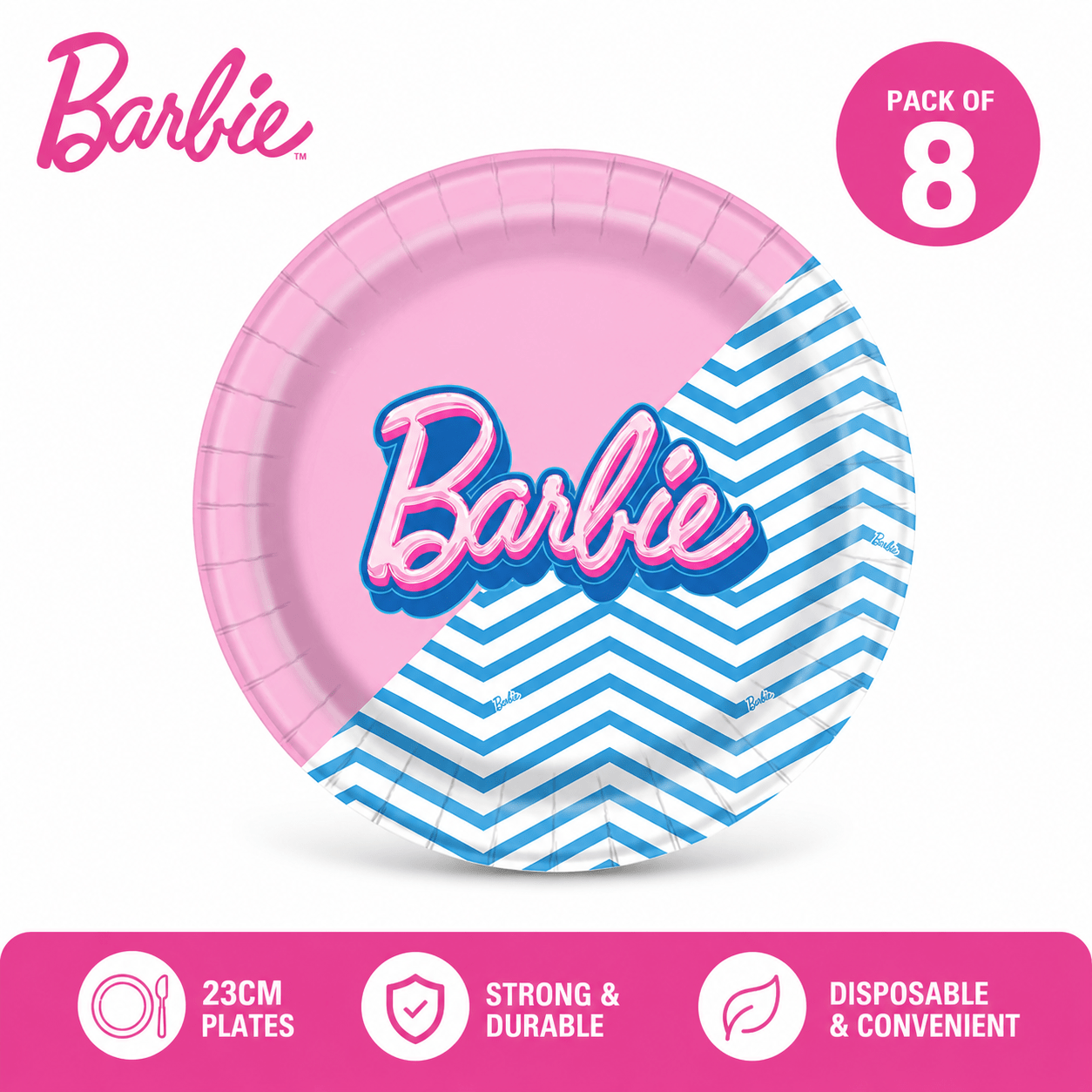 TEMU Paper Party Plates 23cm – Pack Of 8 – Official Licensed Pink Birthday Plates For Kids Parties, Celebrations & Party Decorations