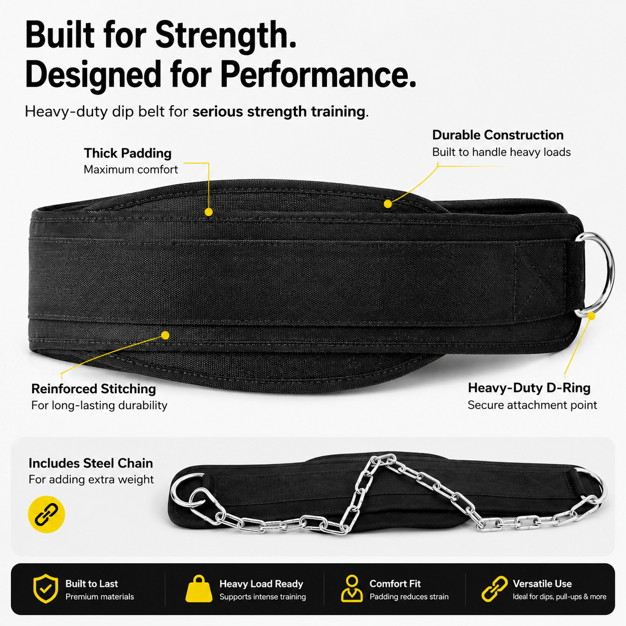 Weighted Dip Belt with Steel Chain for Strength Training