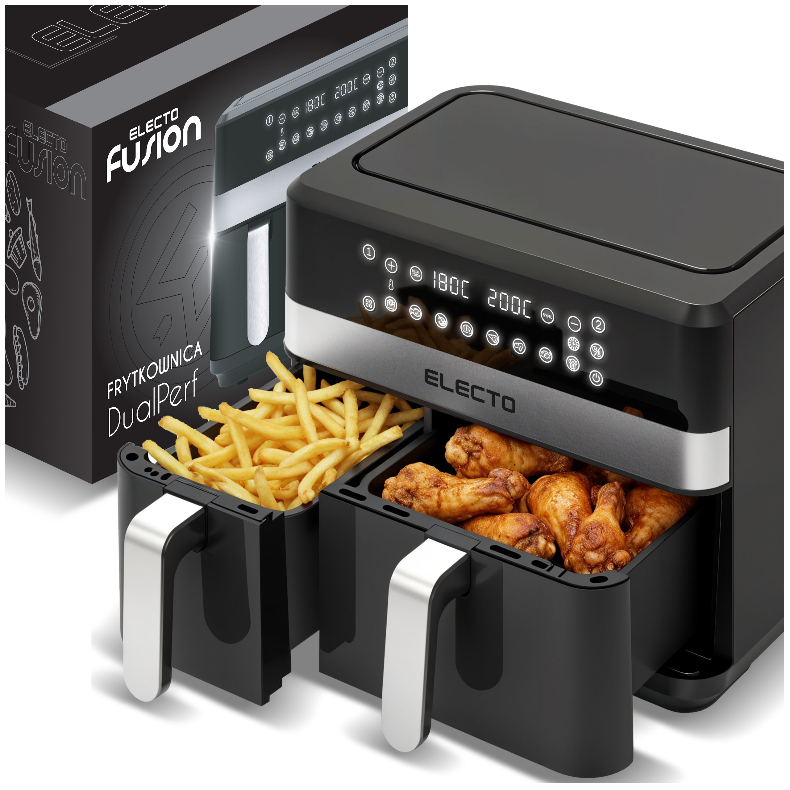 TEMU FRITEUSE À AIR DOUBLE CHAMBRE HUILE 11L 2700W FRITEUSE XXL. Four grille-pain à air double zone avec 2 indépendants : 4,5 litres et 6,5 litres.