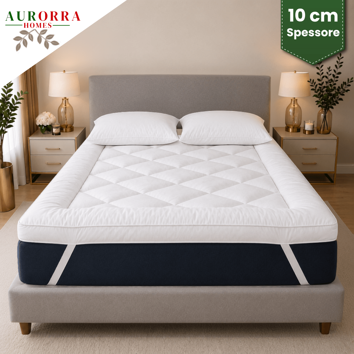 TEMU Topper Mattress 10 Cm 1000 , And Filled Cover In Microfiber, Breathable And Comfortable, With Anti-slip Elastic Straps, Machine Washable, For