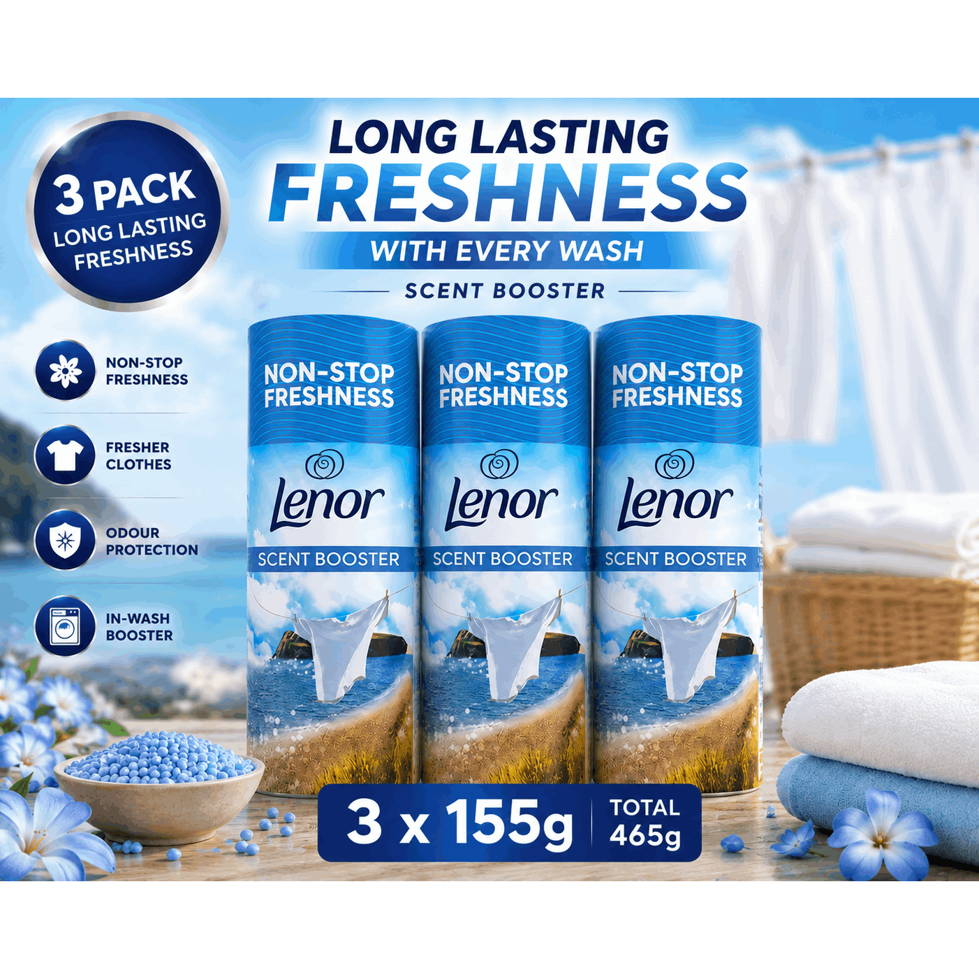 TEMU In-wash Scent Booster 3 Pack – 3 X 155g – Long- Laundry Fragrance – 465g Total