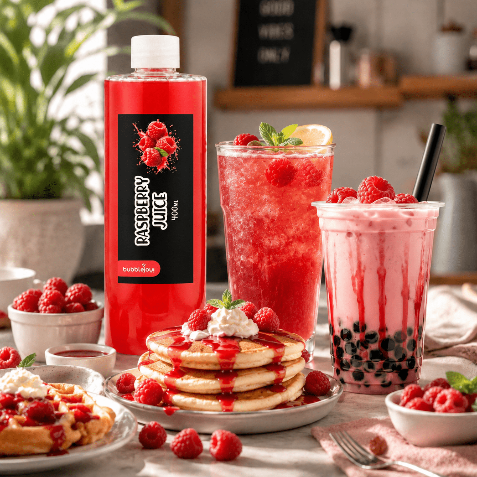 Raspberry Flavored Syrup, Real Raspberry Extract Concentrate For Bubble Tea, Lemonades & Cocktails 400ml, Premium