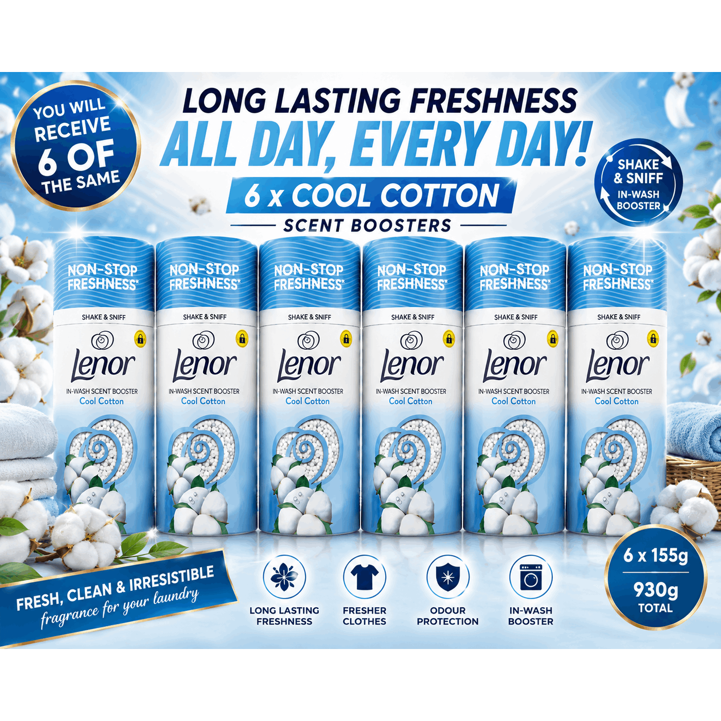TEMU In-wash Scent Booster 6 Pack – 6 X 155g – Long- Laundry Fragrance