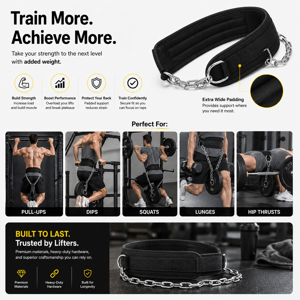 Weighted Dip Belt with Steel Chain for Strength Training