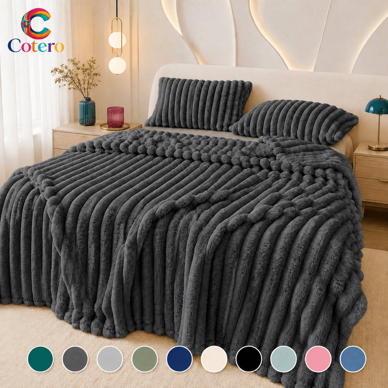 TEMU - Chunky Cord Ribbed Multi-functional Artificial Rabbit Blanket -- Double-sided, Warm And Comfortable In , Is For Office Rest