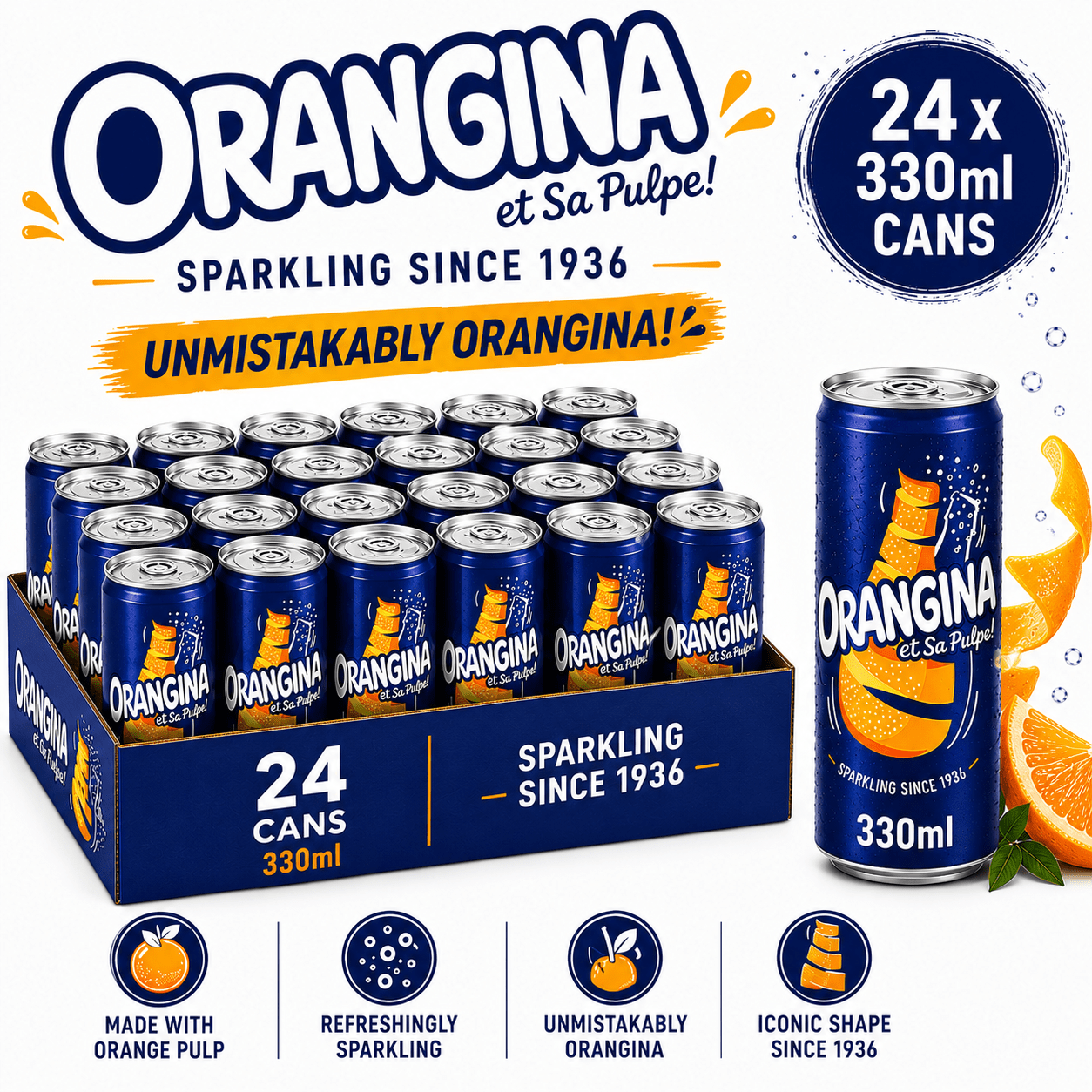 TEMU Orangina Orange Cans Pack Of 24 X 330ml