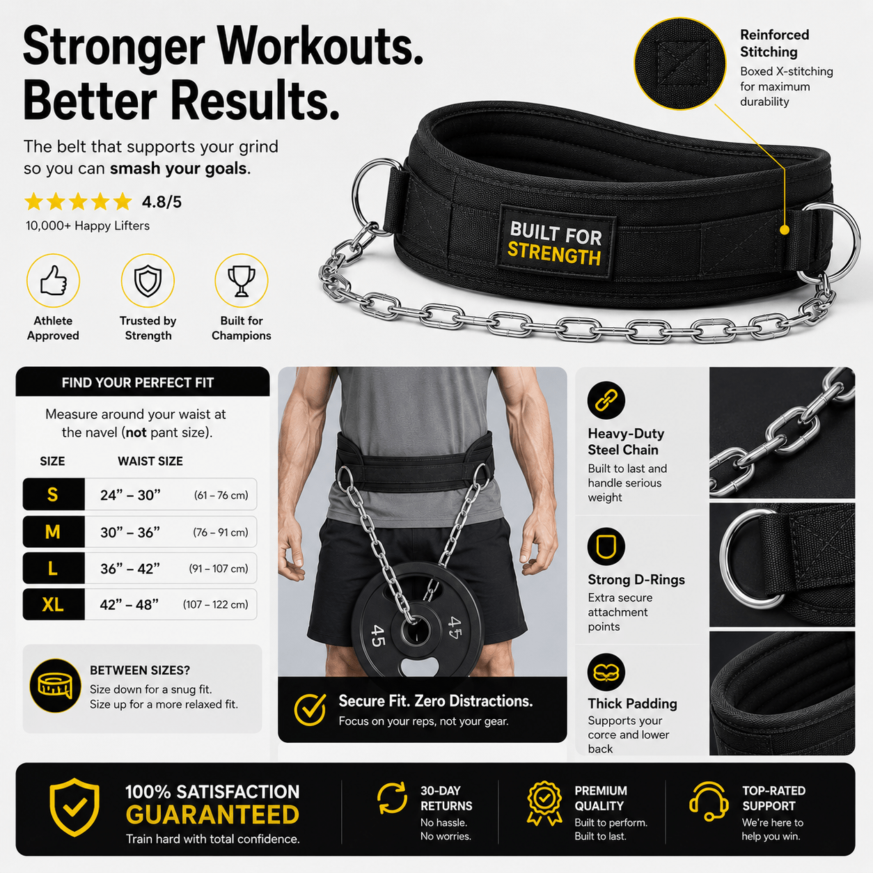 Weighted Dip Belt with Steel Chain for Strength Training