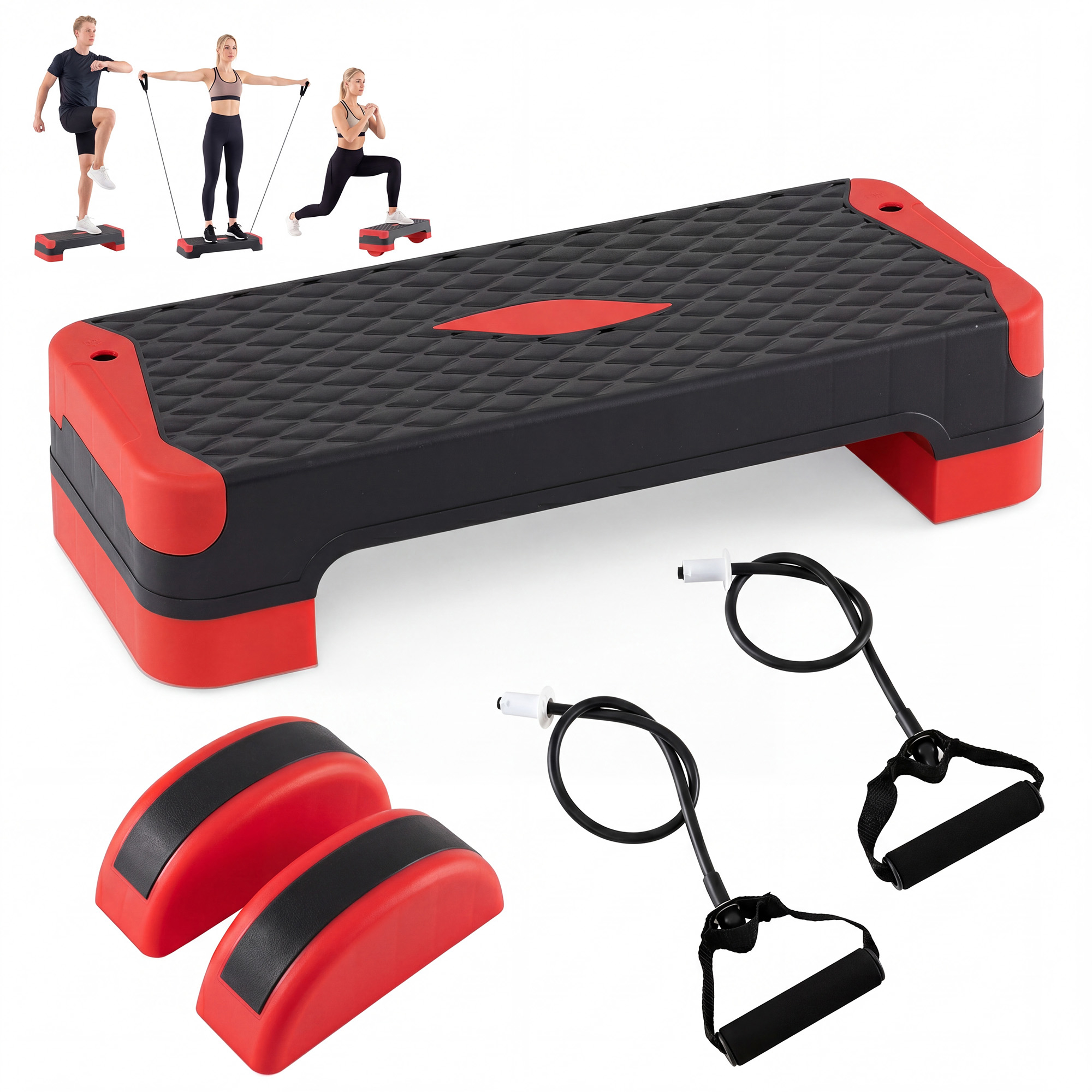 Image of 3-in-1 Aerobic Step Platform, Fitness Stepper With Balance Trainers, Resistance Bands, And Non-slip Pads, Supports Up To 300 Kg, Height-adjustable Step Board For Home, Office & Full-body Workout