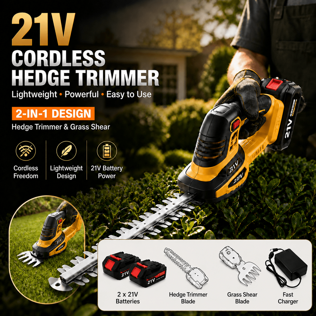 TEMU This Cordless Hedge Trimmer Kit Is A Compact Gardening Tool Set, With 2 Batteries And Accessories, Perfectly Designed For Maintenance Of Yards,