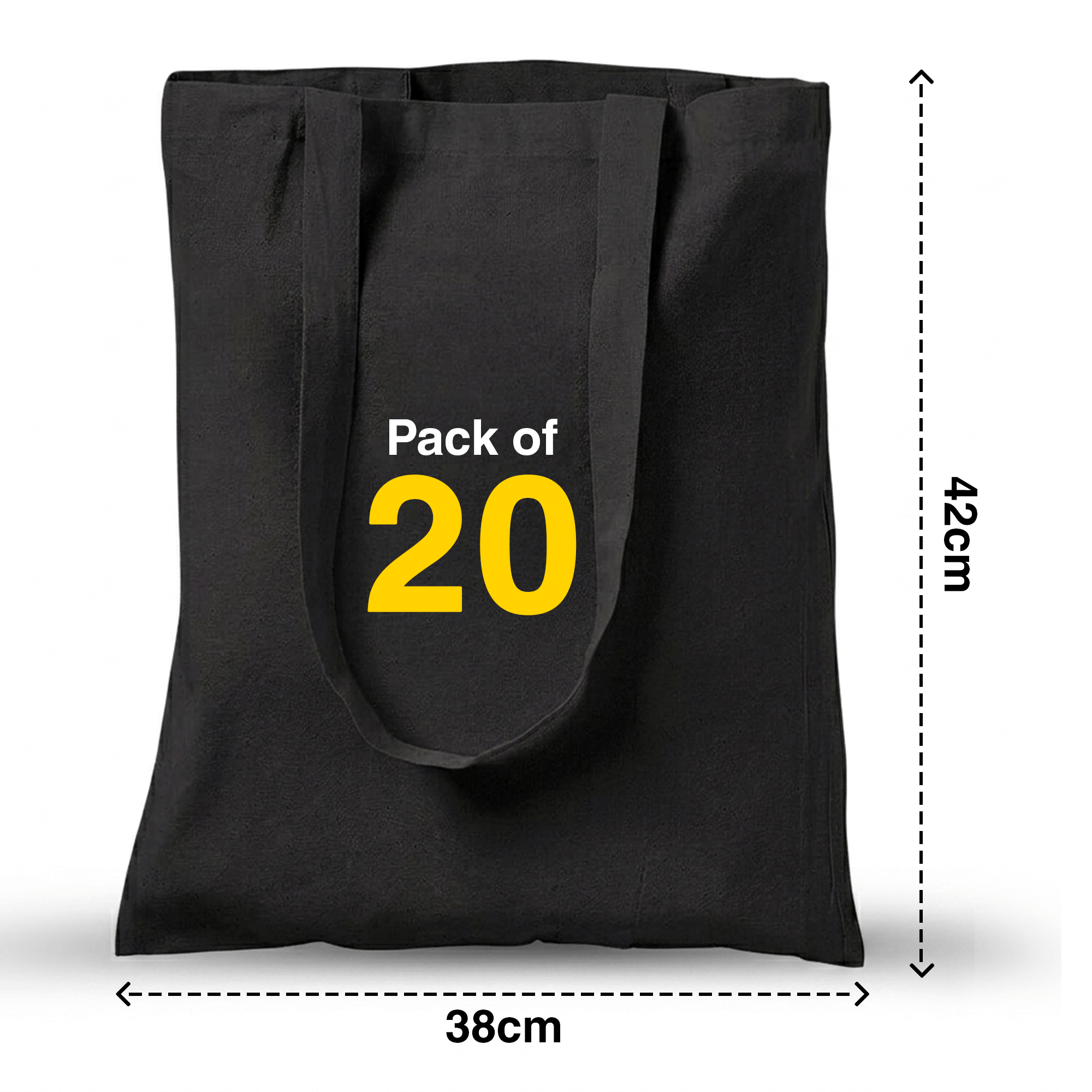 TEMU Pack Of 20 Cotton Tote Bags Black 38cm X 42cm Suitable For Hand-painting; Ideal For Heat Transfer Printing And Diy Embroidery; Durable Perfect