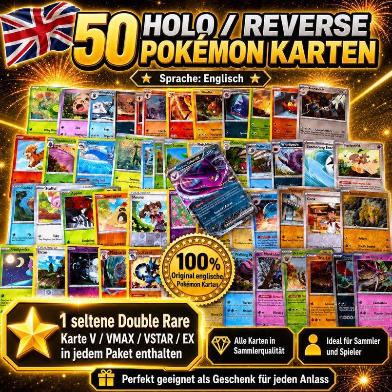 Image of 50 Rare English / Reverse Cards + 1 Rare Double Rare (rr) Card V / / / Ex Included In Each Pack